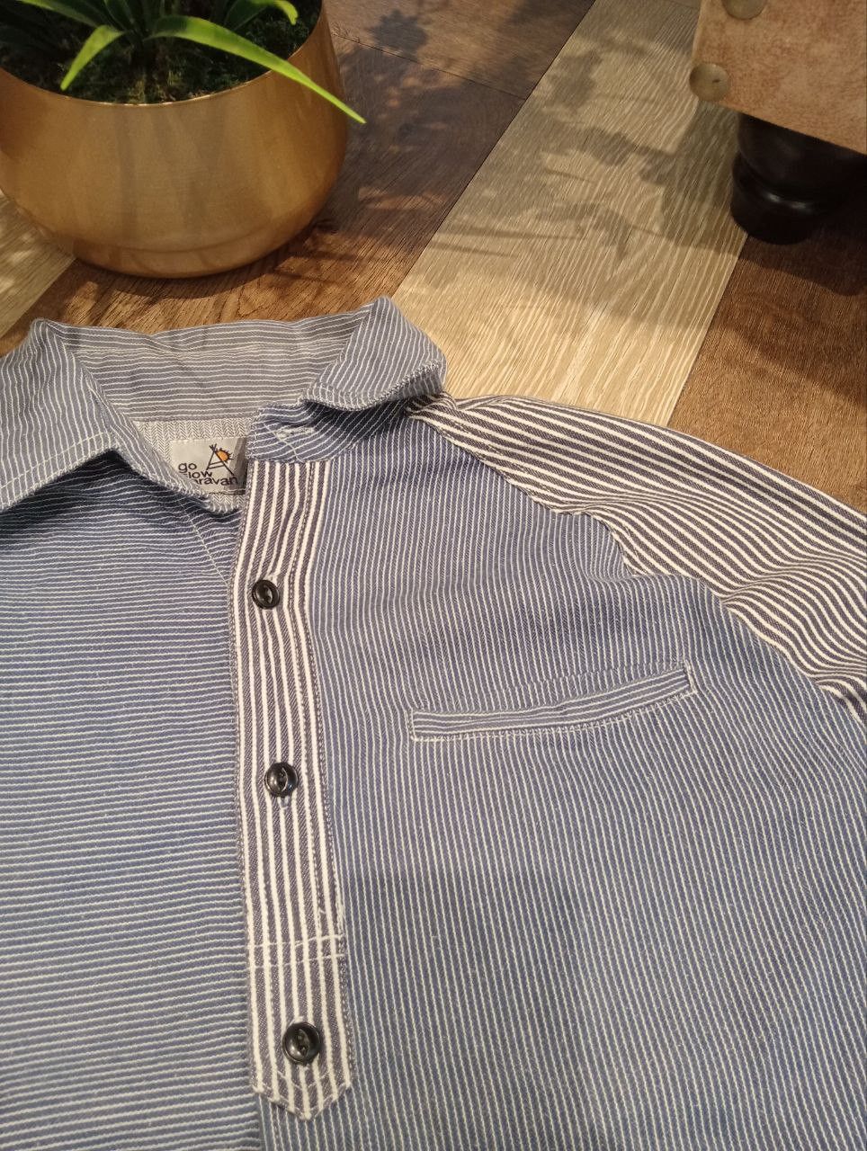 go slow caravan GO SLOW CARAVAN MOUNTAIN MANIA HICKORY DENIM SHIRT - SIZE L Size US L / EU 52-54 / 3 - 5 Thumbnail