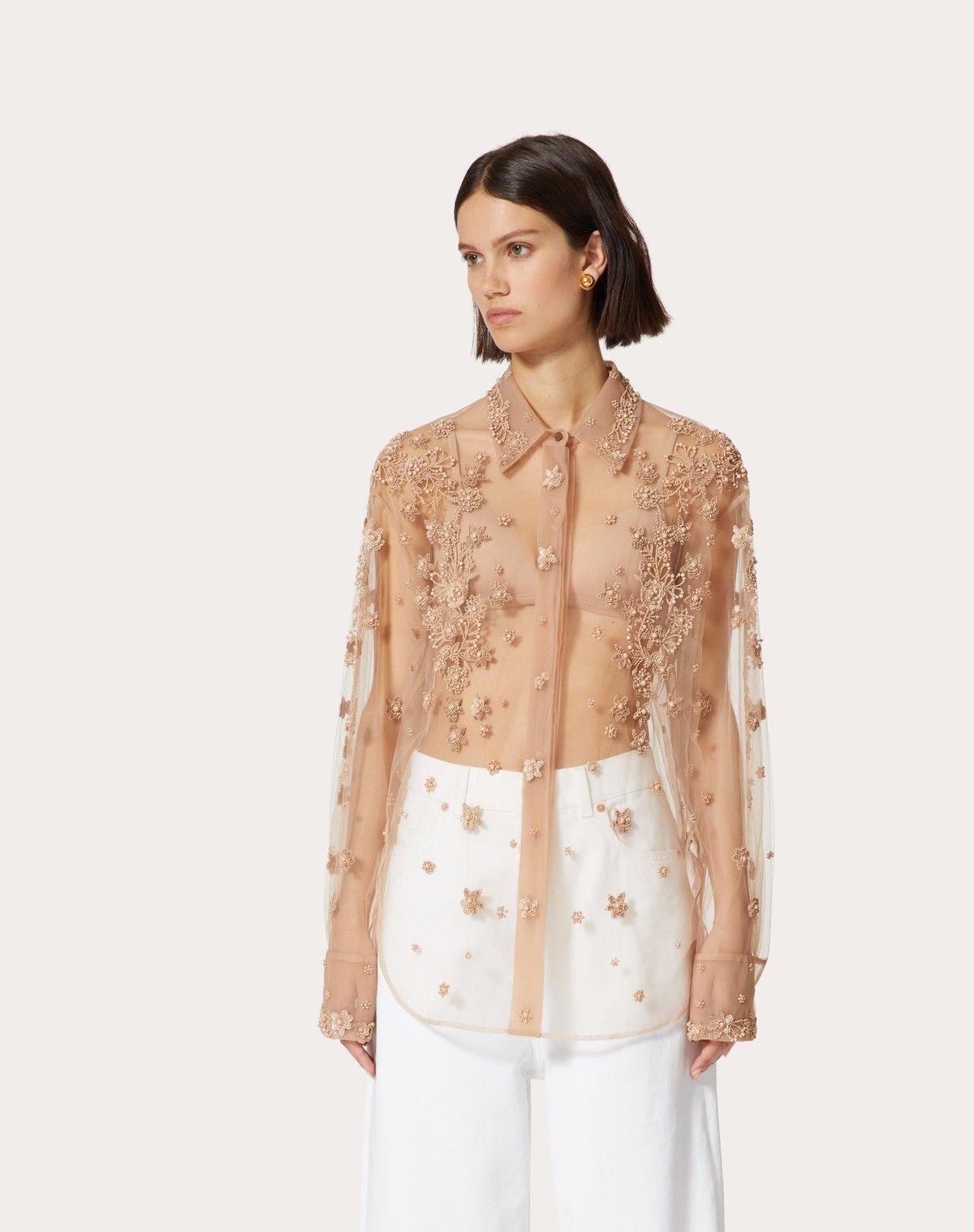 Valentino o1s1wg110525 Embroidered Tulle Illusione Shirt in Multicolor Size M / US 6-8 / IT 42-44 - 3 Thumbnail