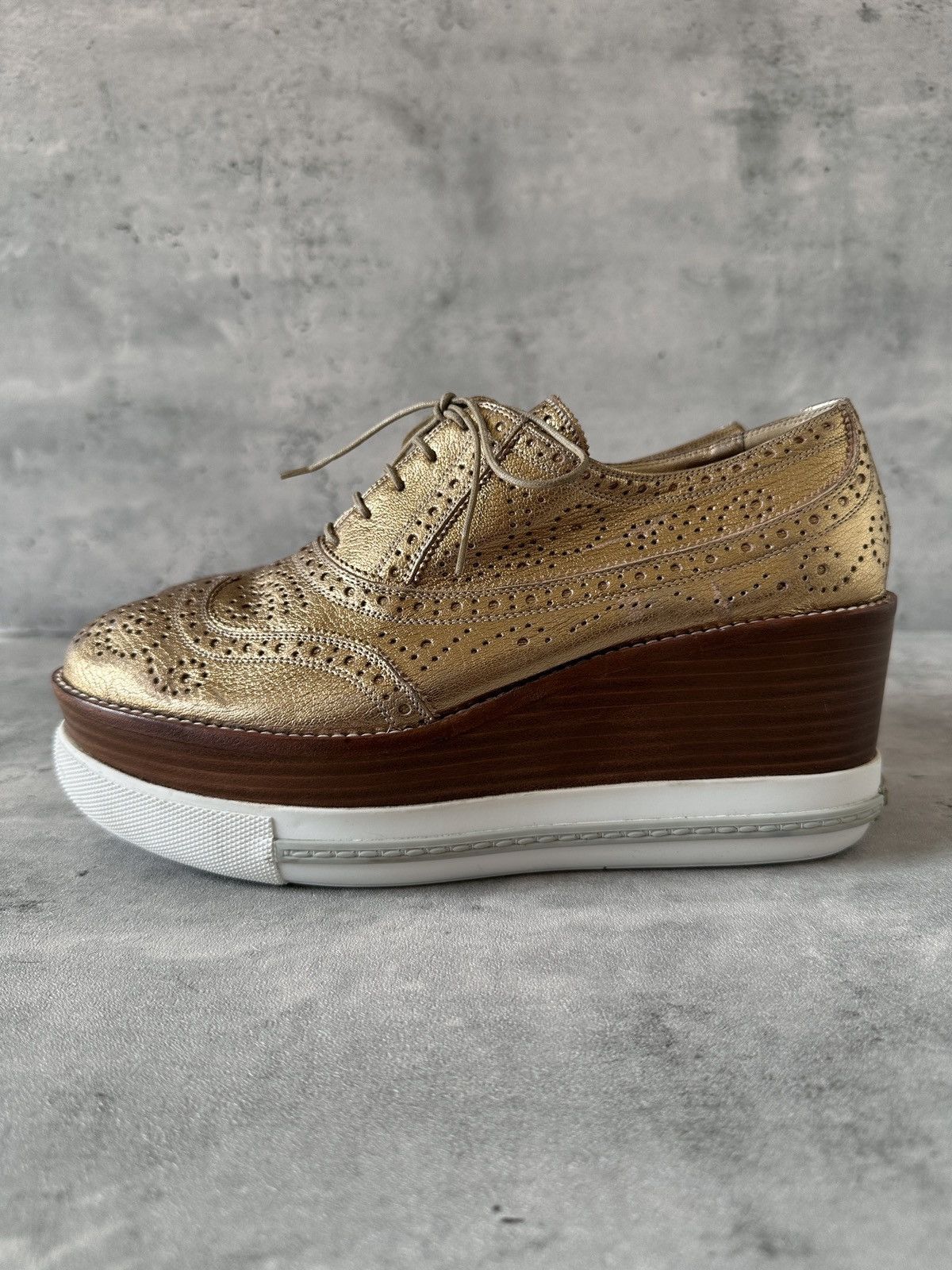 Miu Miu PLATFORM BROGUES (METALLIC GOLD) Size US 10.5 / IT 40.5 - 13 Thumbnail