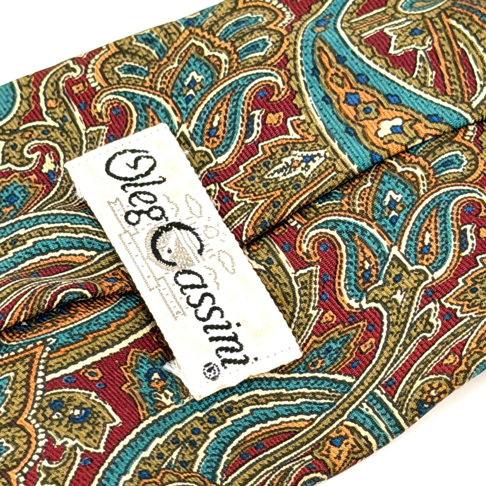 Oleg Cassini Vintage 80s Brick Red 100% Silk Olive Paisley Wide Necktie Size ONE SIZE - 4 Thumbnail