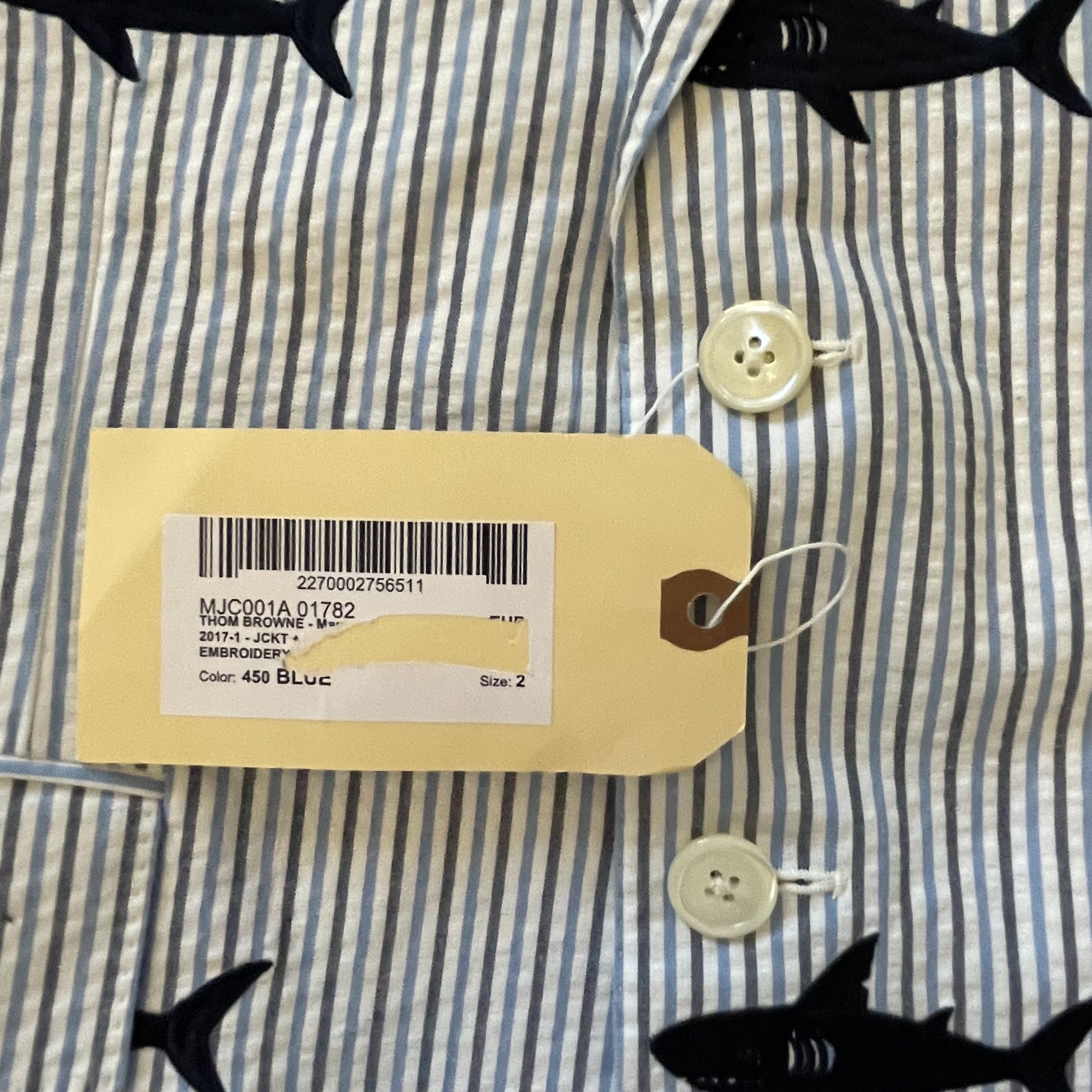Thom Browne Thom Browne Seersucker Blazer with embroidered Sharks (NWT) Size 38R - 14 Thumbnail