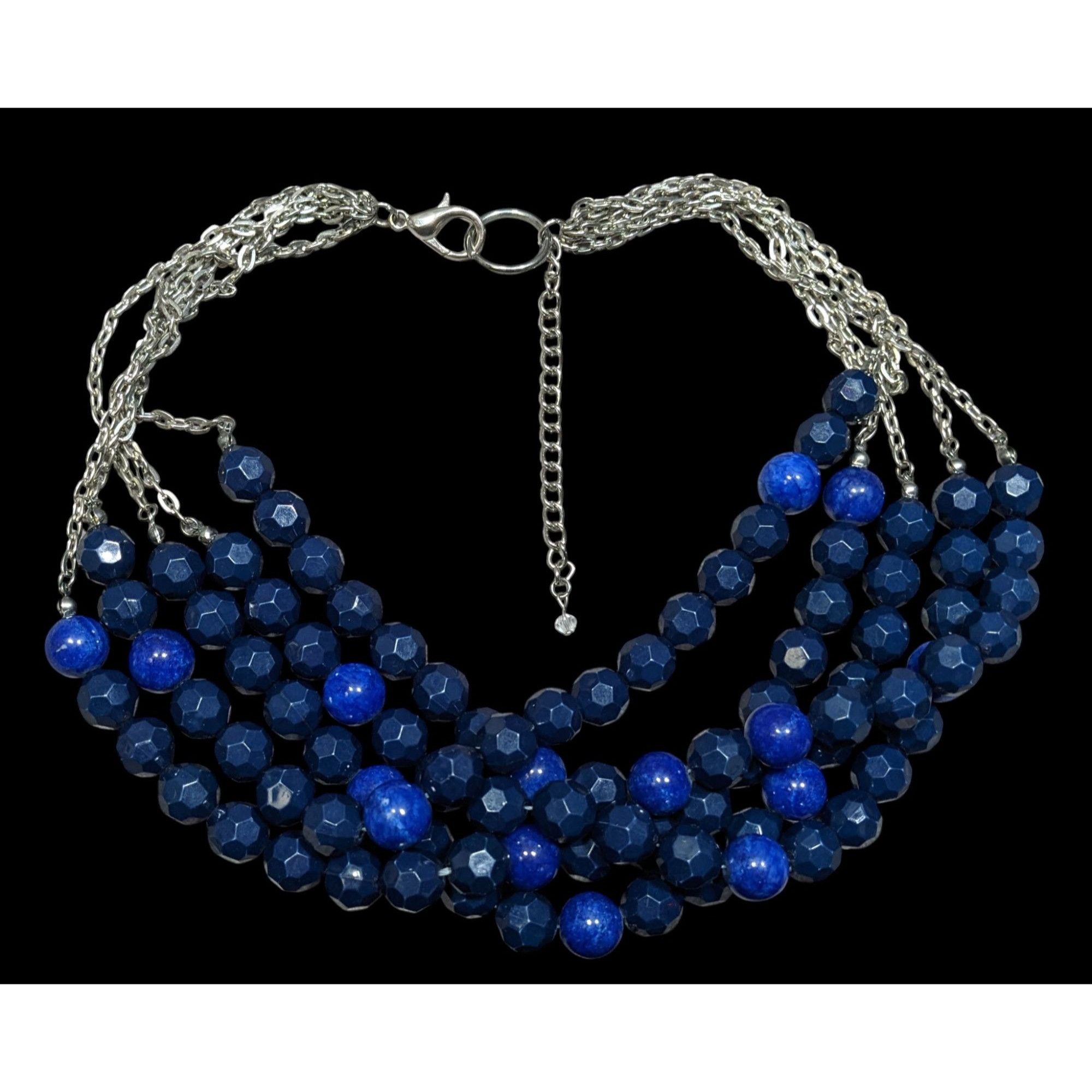 Other Layered Chunky Blue Beaded Statement Necklace On Silver Tone Size ONE SIZE - 1 Thumbnail