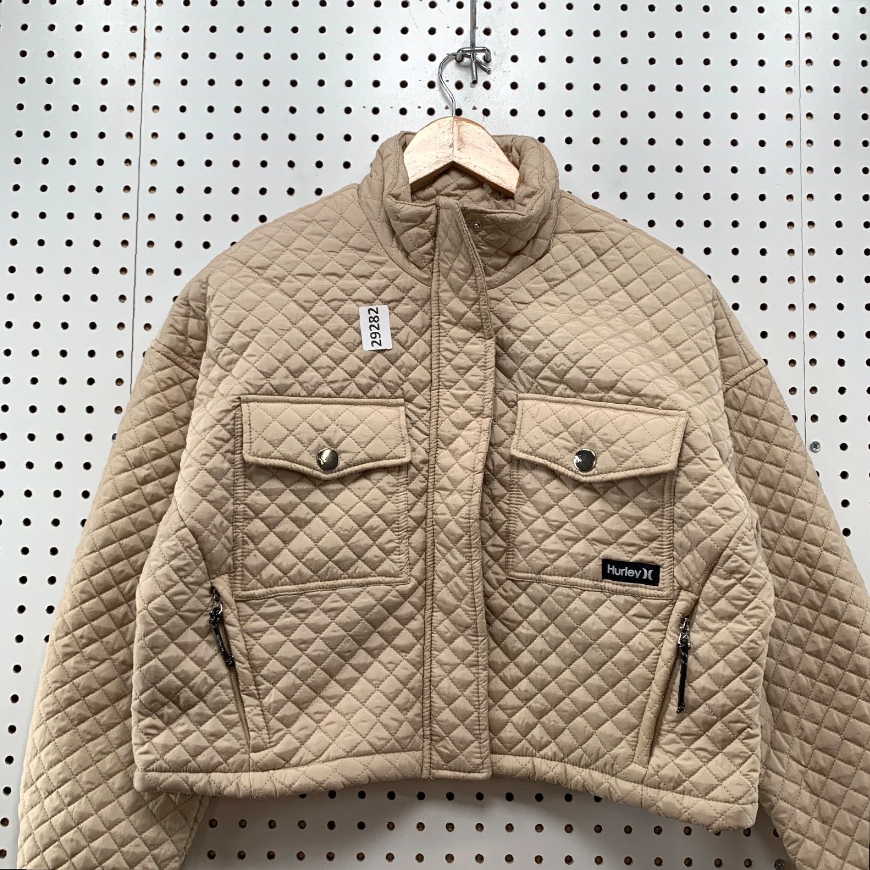 Hurley Hurley Quilted Full Zip Jacket Womens Large Beige Cropped 21x19.5 Size L / US 10 / IT 46 - 2 Thumbnail