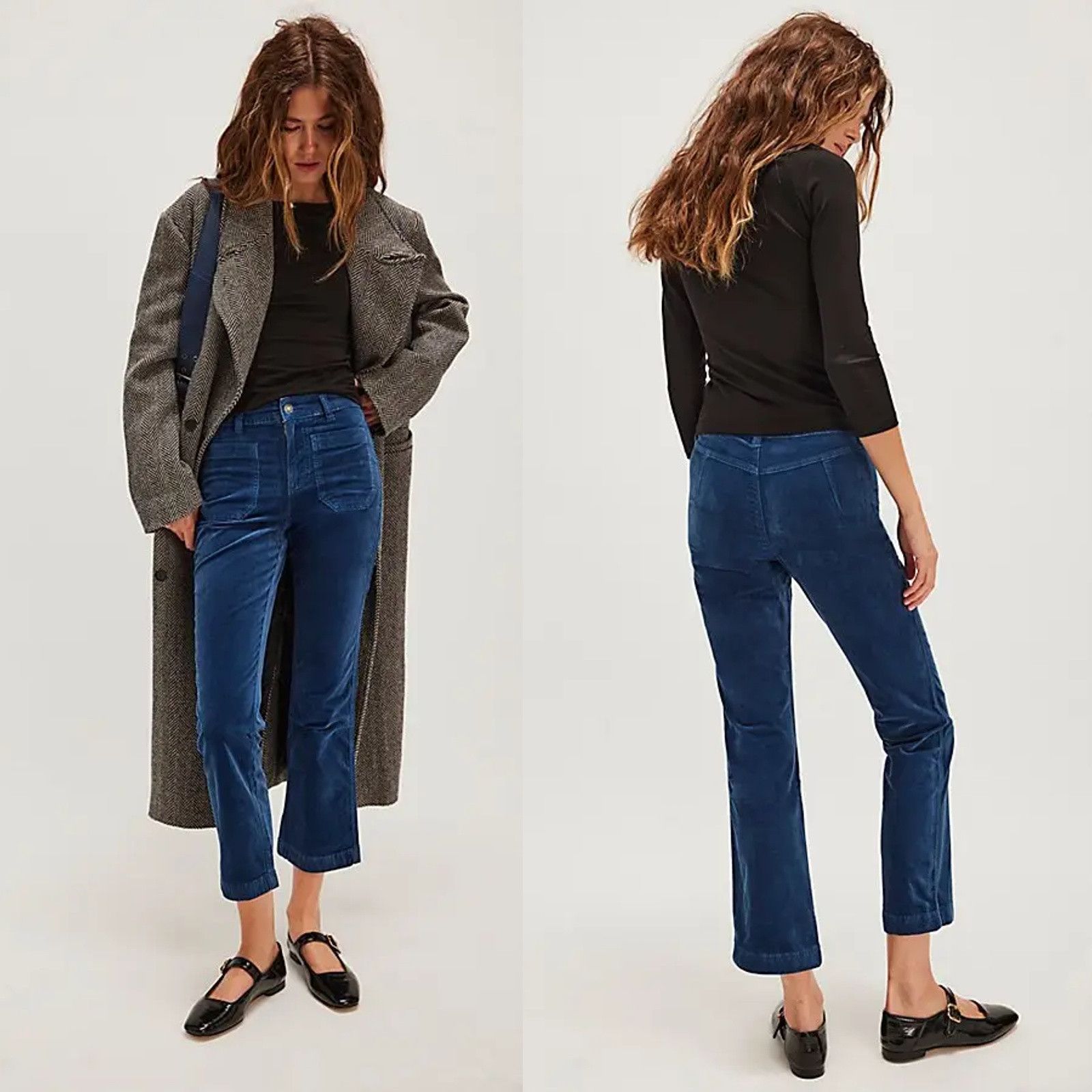 Free People New Free People High Time Velvet Kick Flare Crop Blue Pants Size 25" / US 0 / IT 36 - 1 Thumbnail