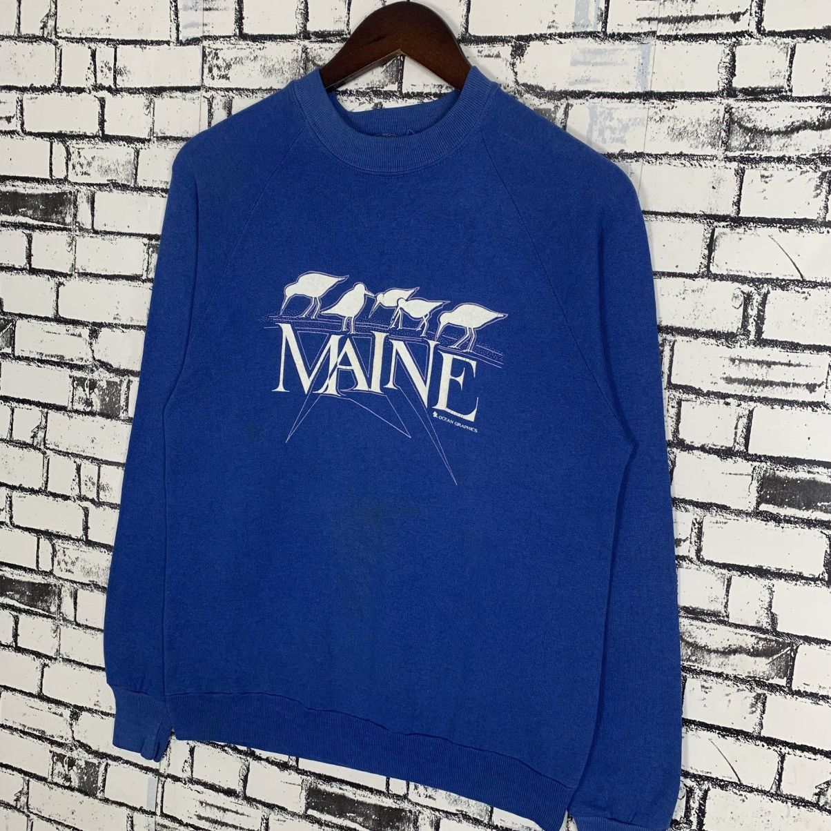 Designer × Vintage Vintage Jerseez by Russell Maine Ocean Graphics Sweatshirt Size US M / EU 48-50 / 2 - 2 Thumbnail