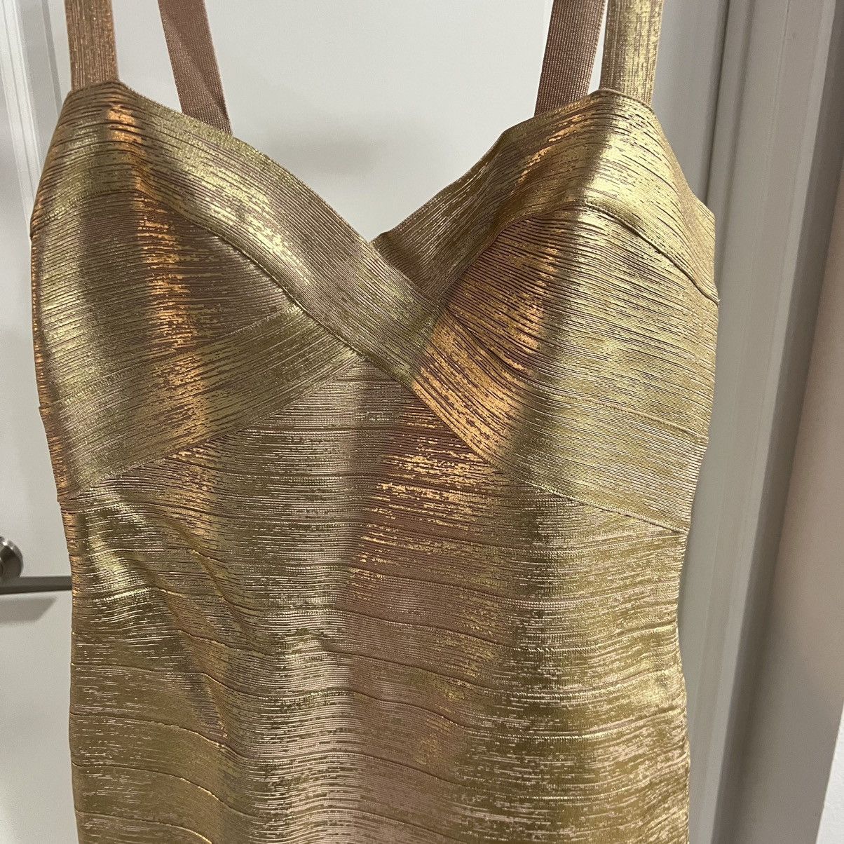 Herve Leger Herve Leger Metallic Bandage Mini Dress In Gold size Large Size L / US 10 / IT 46 - 3 Thumbnail