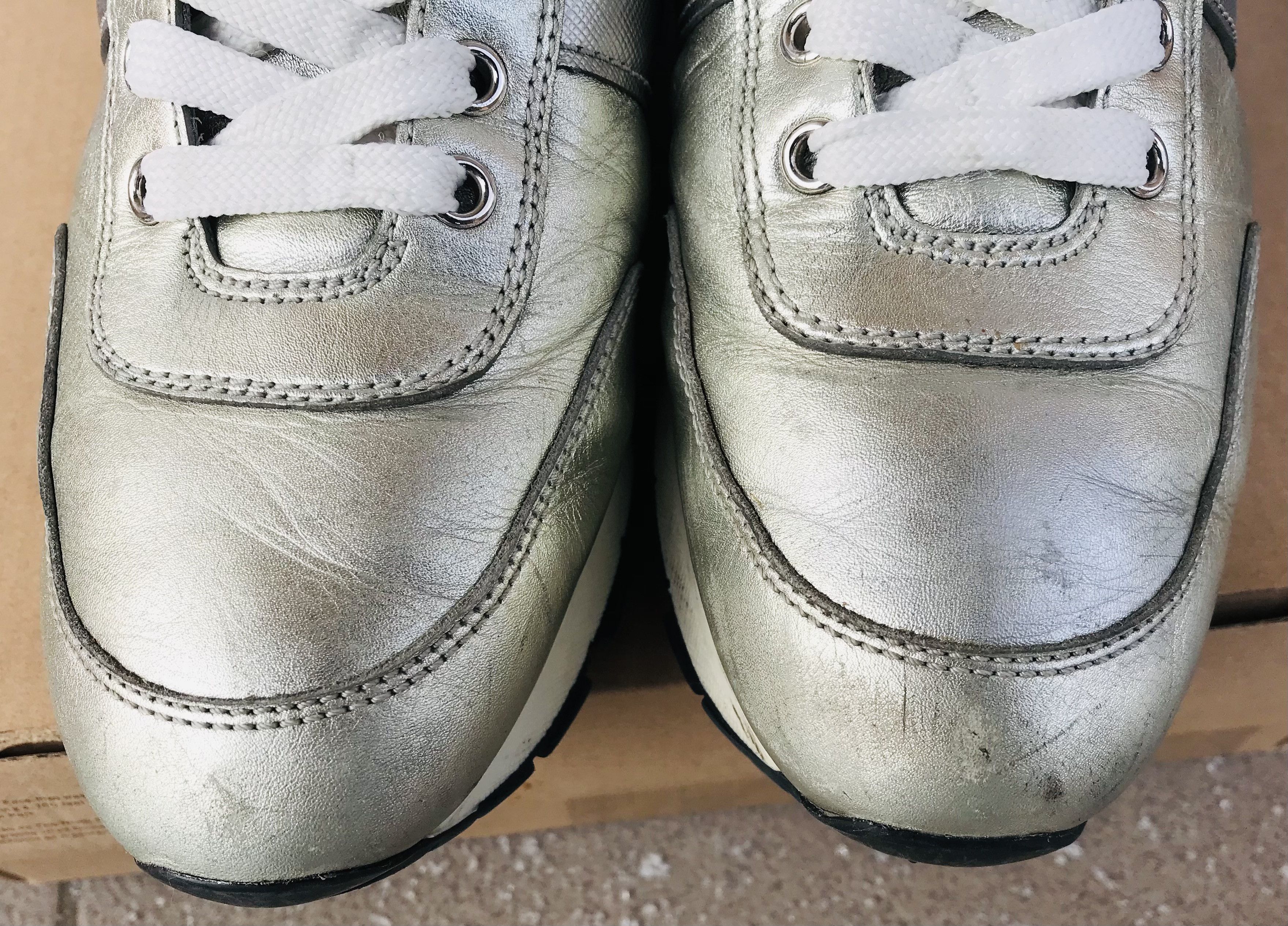Prada Prada Milano Leather Lace-Up Sneakers Silver Women's Nappa Size US 7 / IT 37 - 13 Thumbnail