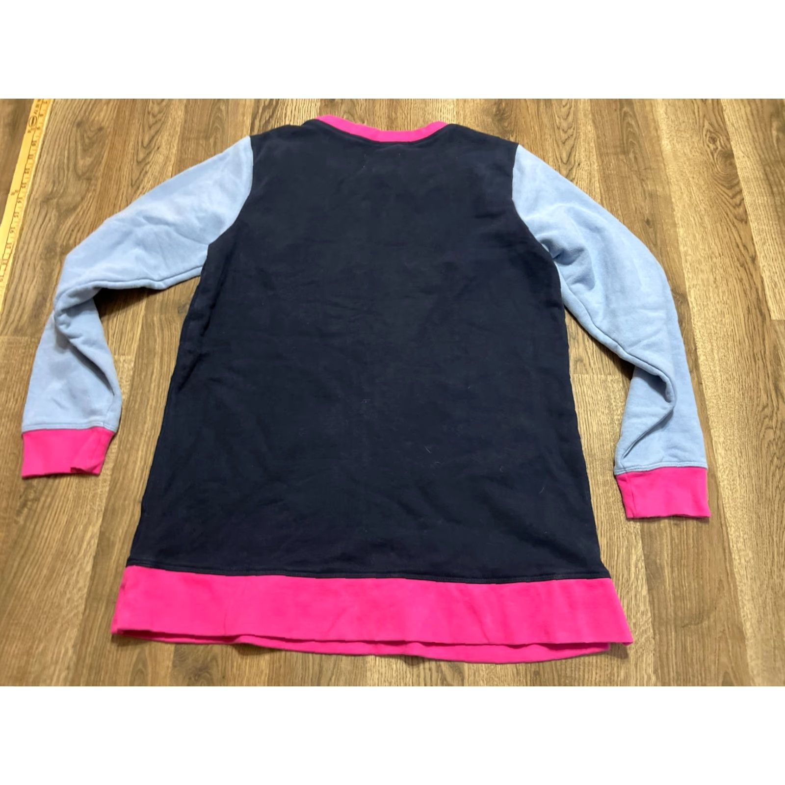 Lands' End Lands' End Sweater Women's Size Medium Pullover Crew Neck Long Sleeve Dark Blue Pink Solid Casual Fall Spring Summer Regular Womens Size M / US 6-8 / IT 42-44 - 2 Thumbnail