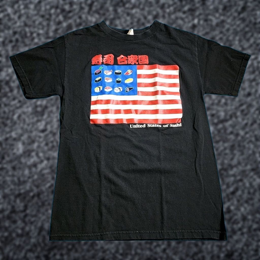 Vintage VINTAGE Alstyle United States Of Sushi American Flag T Shirt Mens S Black Cotton Jersey Short Sleeve Crew Neck Size US S / EU 44-46 / 1 - 1 Thumbnail