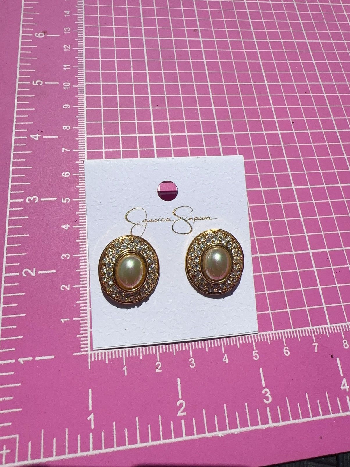 Jessica Simpson Jessica Simpson Earrings gold tone diamonds shiny pearl Size ONE SIZE - 4 Thumbnail