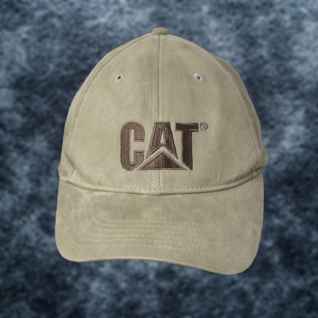 Vintage VINTAGE CAT Caterpillar Baseball Cap Hat Tan Suede Like OSFA Hat Mens Trucker Cap Buckle Adjustment Cat Theme 2000s Size ONE SIZE - 1 Thumbnail