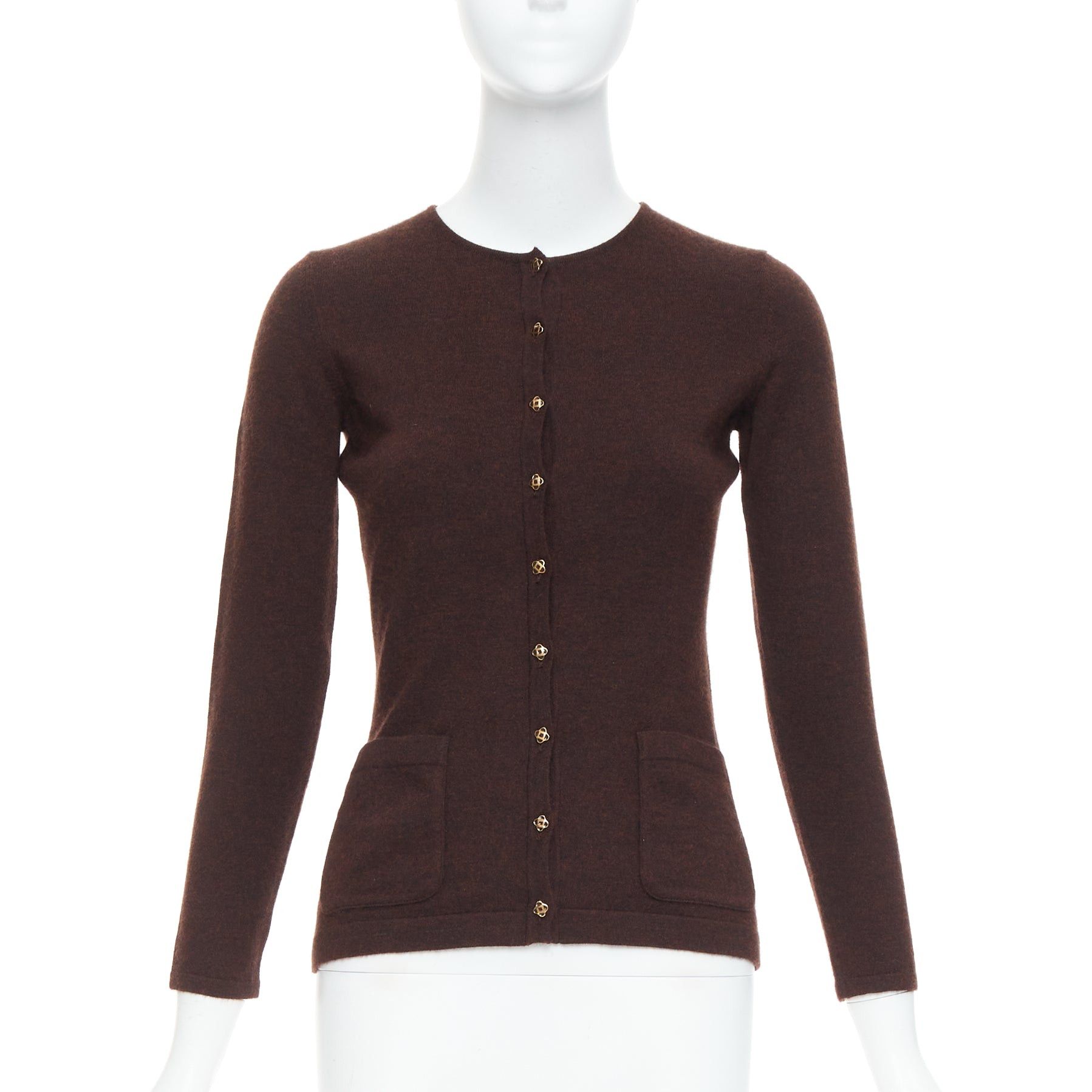 Oscar De La Renta OSCAR DE LA RENTA 2017 brown cashmere silk blend cardigan sweater XS Size S / US 4 / IT 40 - 1 Thumbnail