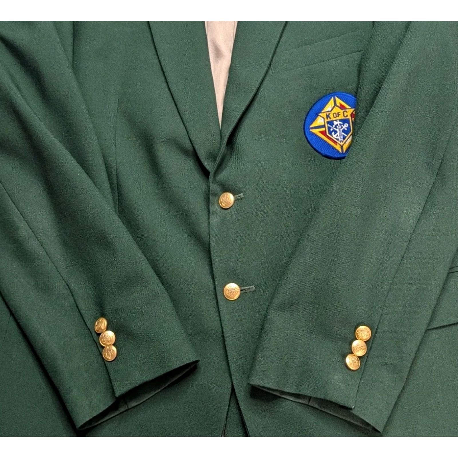 Vintage VINTAGE Knights Of Columbus Blazer Jacket Green Gold Buttons Made In USA 42R Mens Size 42R - 2 Thumbnail