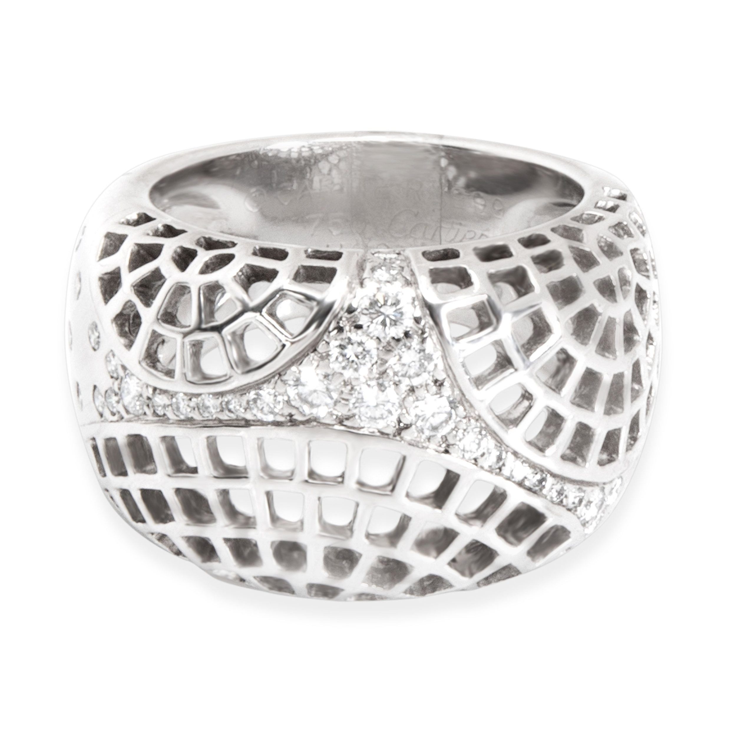 image of Cartier Broiderie Diamond Dome Ring In 18K White Gold, 0.45 Ctw, Women's