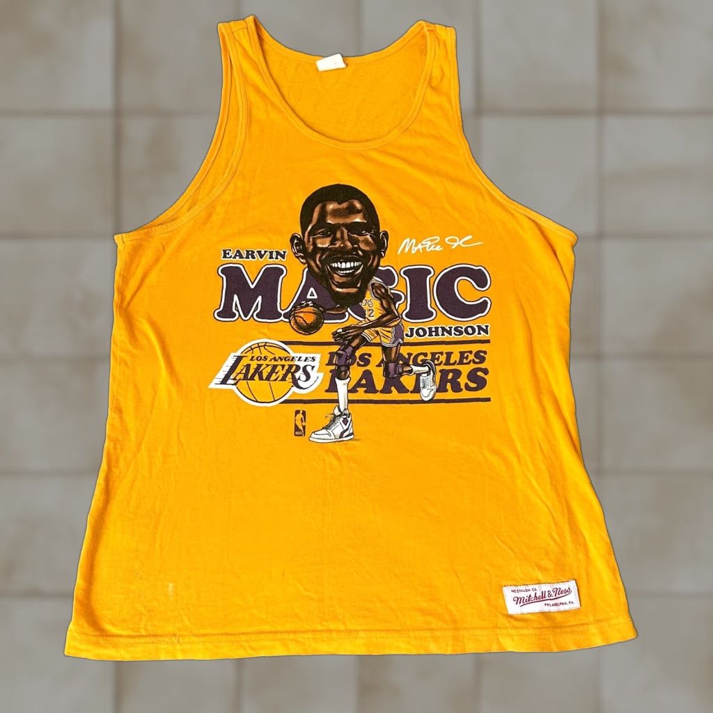 Mitchell & Ness Mitchell & Ness Magic Johnson Tank Top Adult Medium Gold Shirt Mens 90s USA Crew Neck Sleeveless Cotton Polyester Logo Athletic Short Sleeve T-Shirt Size US M / EU 48-50 / 2 - 1 Thumbnail