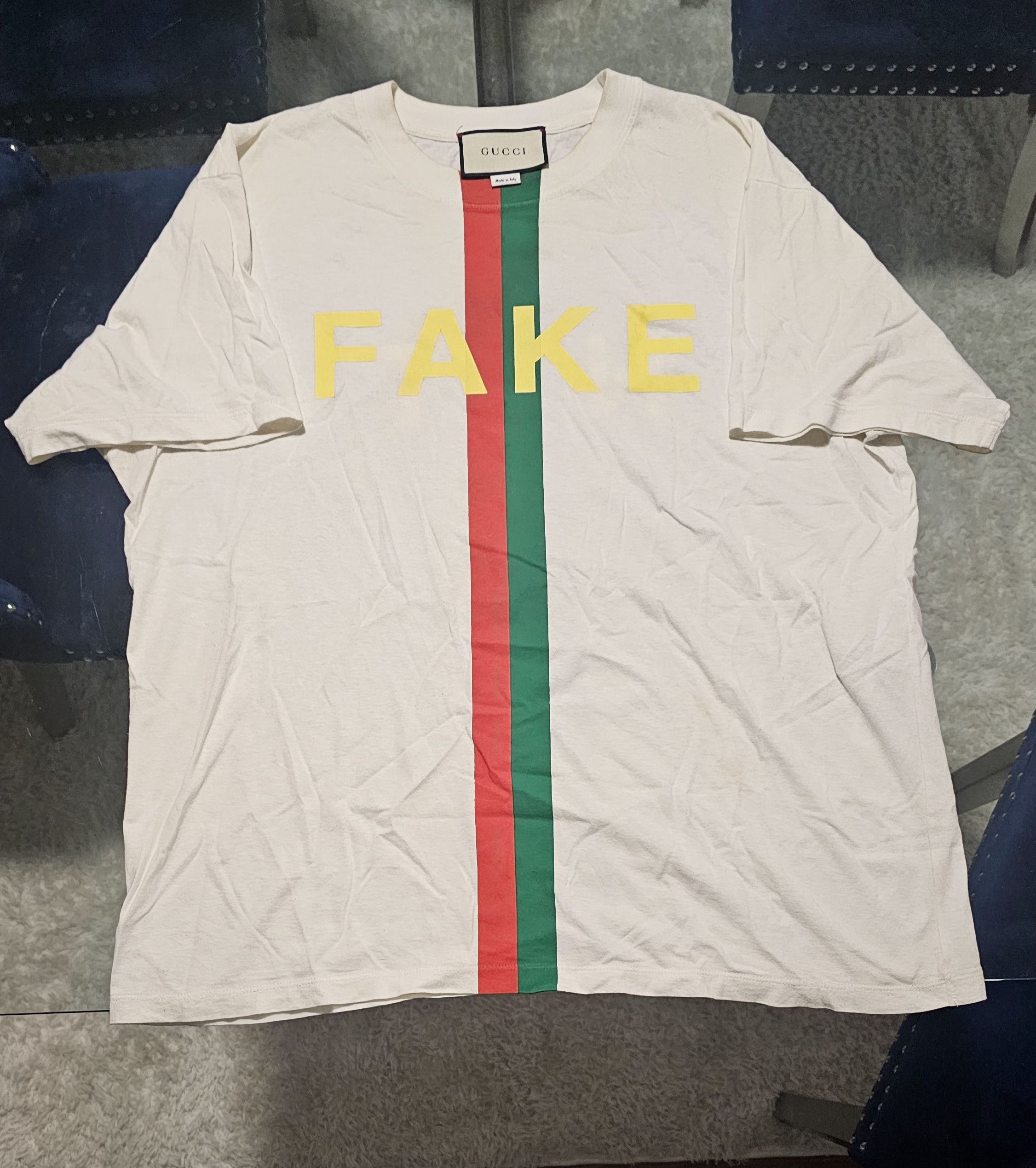 Gucci Gucci Gucci White Fake Not Print Cotton Crew Neck T-Shirt Size US M / EU 48-50 / 2 - 1 Thumbnail