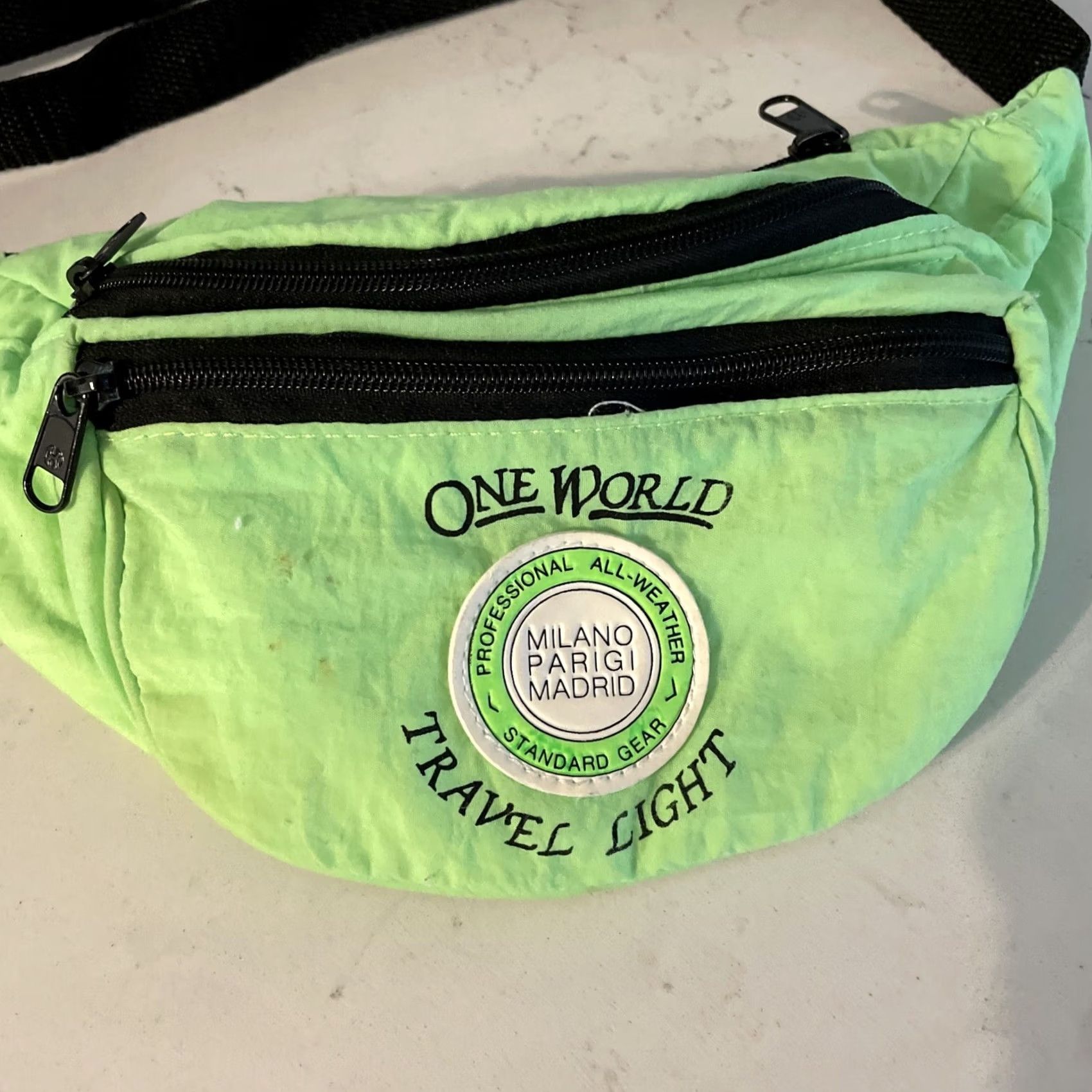 Doublet VINTAGE Milano Parigi Madrid Fanny Pack Neon Green Day Glow Nylon Double Zip Waist Belt Unisex Adults Small 90s Y2K Size ONE SIZE - 2 Thumbnail