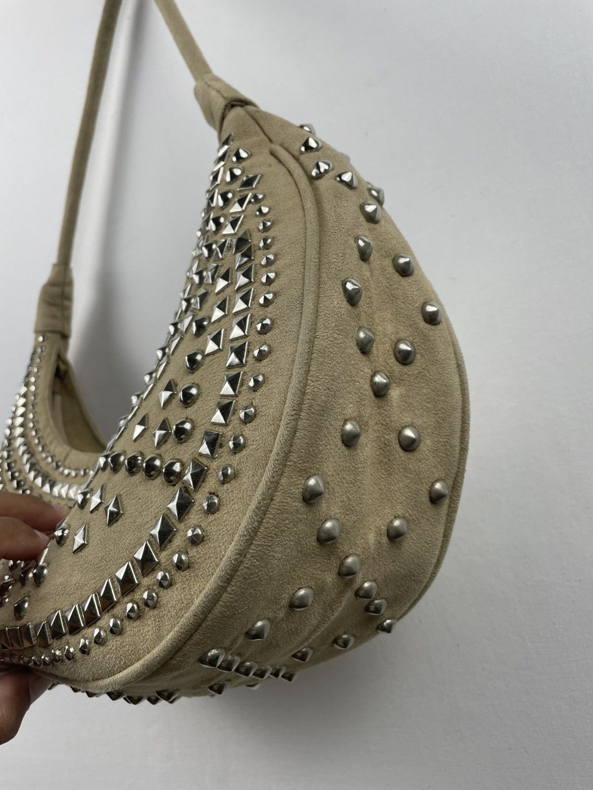 Japanese Brand Acanthe Hobo Handbag Suede and Studded With Metal Studs Size ONE SIZE - 4 Thumbnail