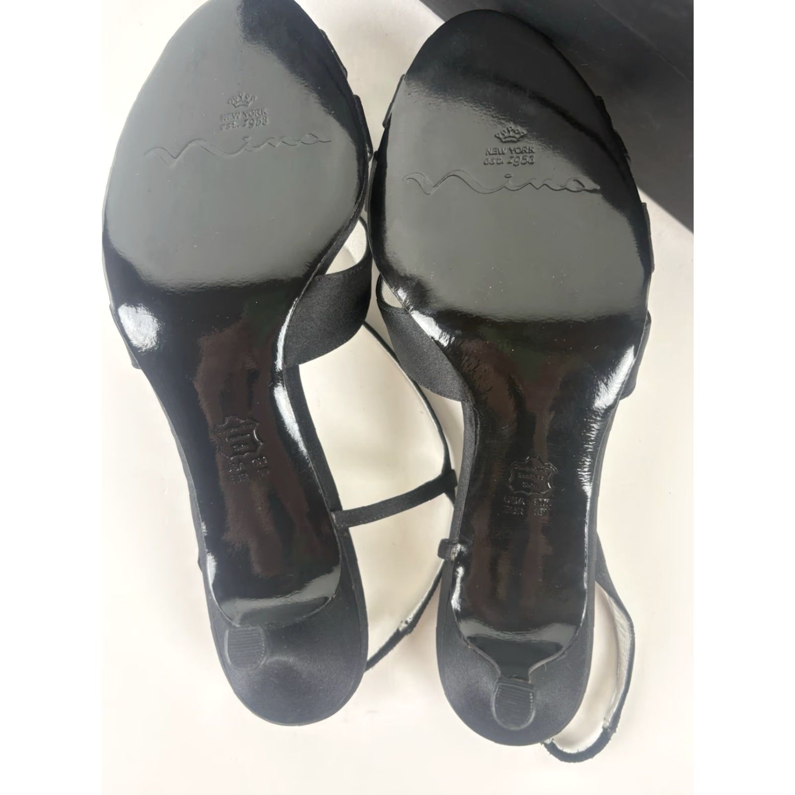 Vintage Nina Calise Slingback Heels Womens Satin Black Open Toe Kitten Heel 2.5 in Leather Sole M 9 Size US 9 / IT 39 - 5 Thumbnail