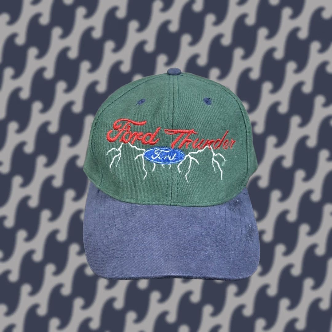 Ford VINTAGE Mohrs Strapback Ford Thunder Lightning Hot Rod Trucker Green Hat Cap OSFA Men Adjustable Cap OSFA Green Hats Size ONE SIZE - 1 Thumbnail