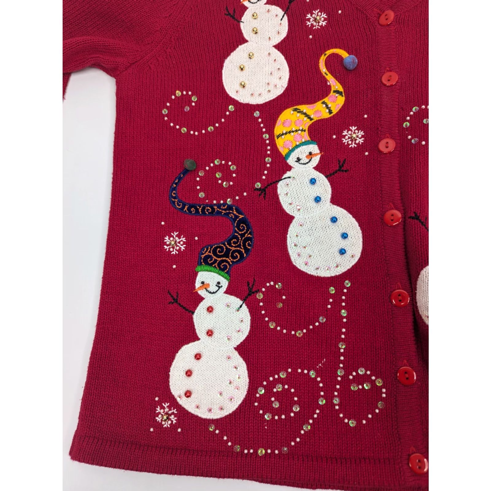 Vintage VINTAGE KIKIT Sweater Cardigan Women Long Sleeve Red Beaded Embroidered Button Snowman Christmas L Womens Size L / US 10 / IT 46 - 3 Thumbnail