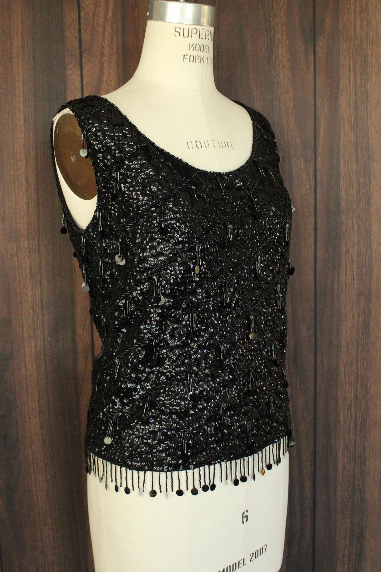 Vintage Vintage 1960s Sweater Top, Volup Orbach's Black Wool Beaded Size XL / US 12-14 / IT 48-50 - 6 Thumbnail