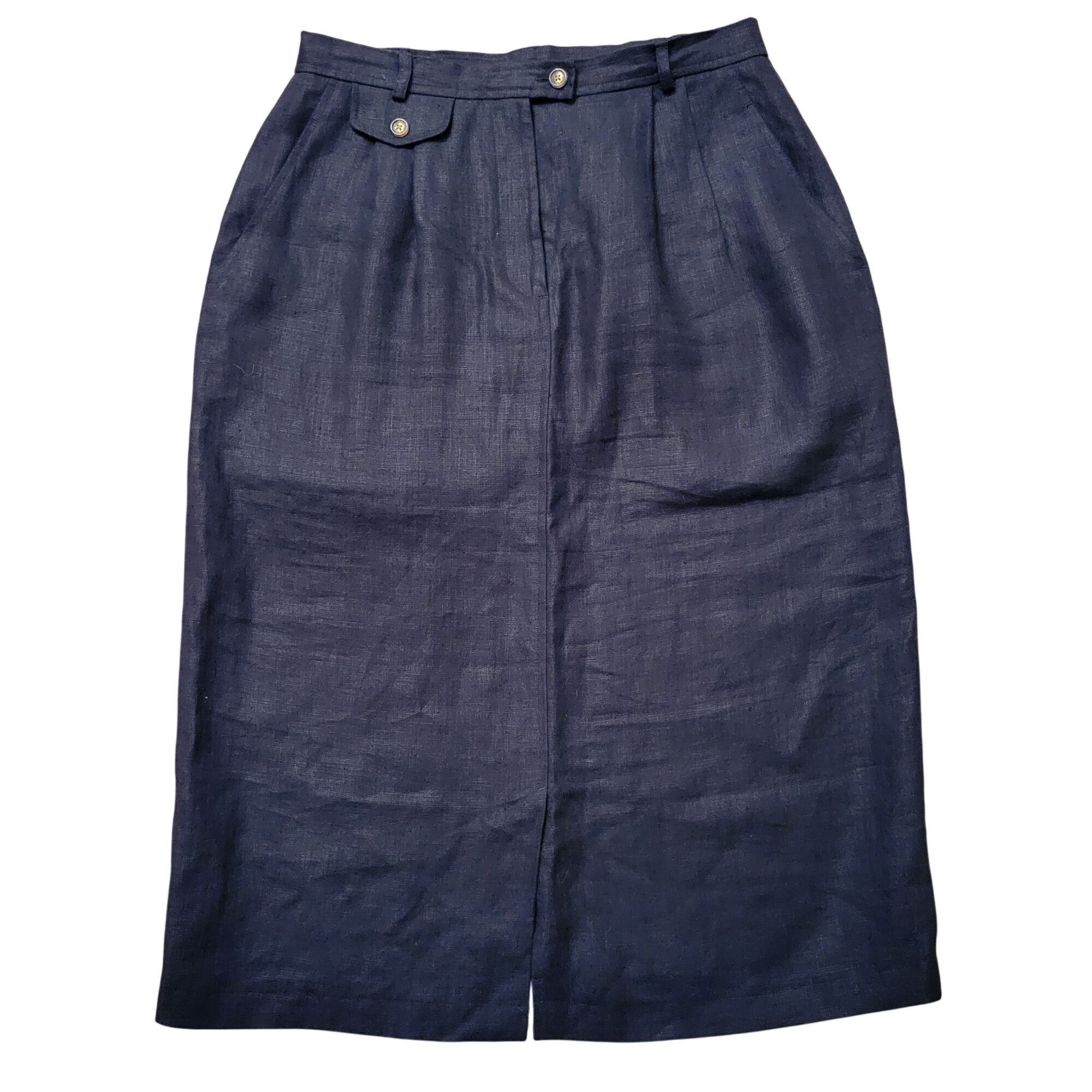 Orvis Orvis Black Linen Skirt Button Accents 12 Neutral Minimalist Size 34" / US 12 / IT 48 - 1 Thumbnail