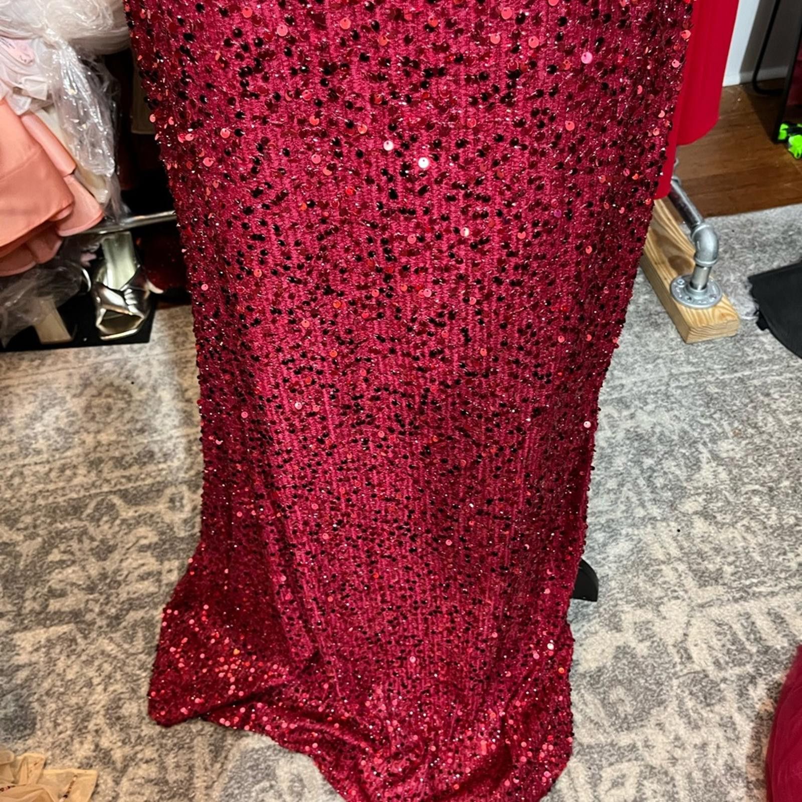 Other Red Sequin Ruched Maxi Dress V-Neck Size XL / US 12-14 / IT 48-50 - 3 Thumbnail
