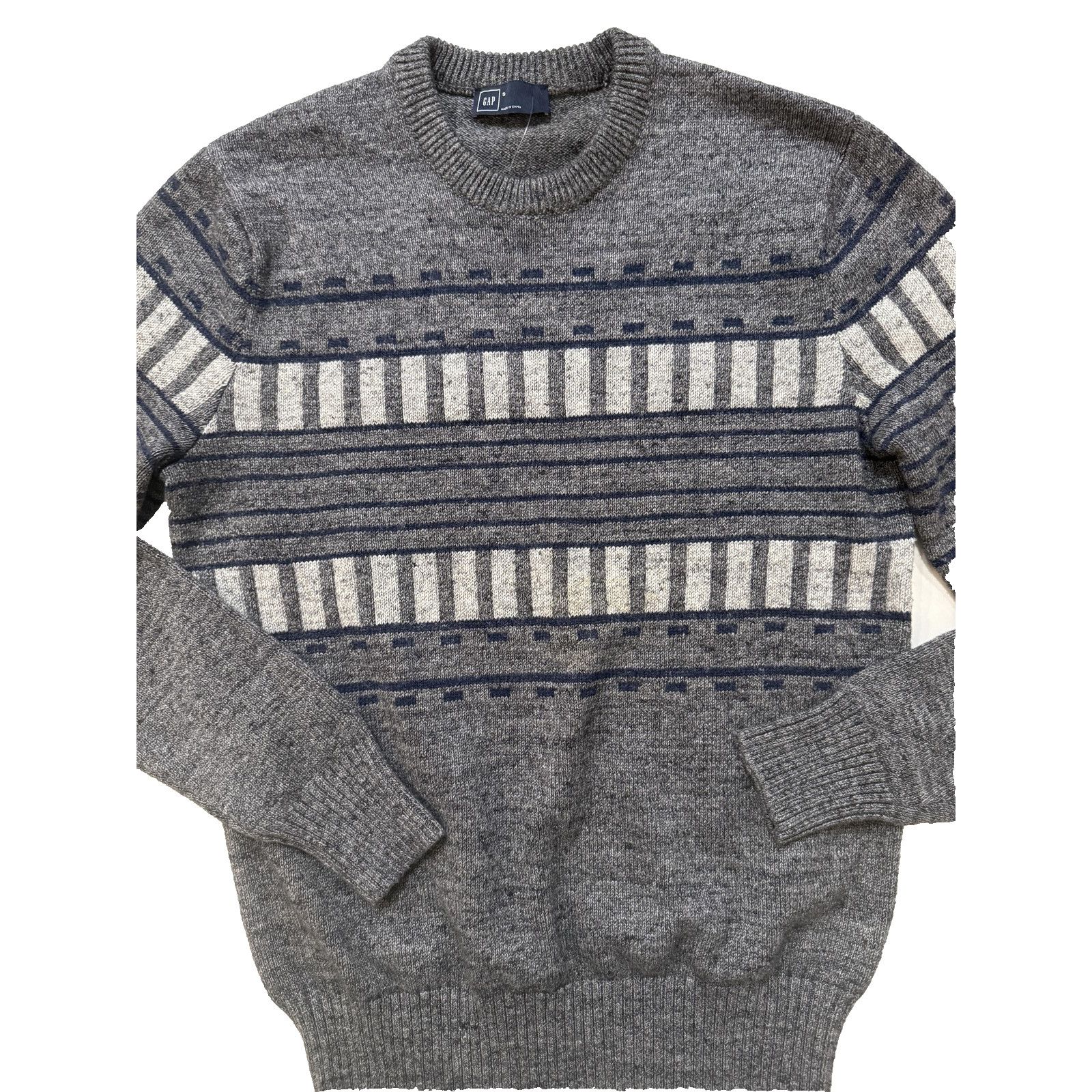 Gap GAP Sweater Mens SM Gray Blue Fair Isle Stripe Crewneck NWT Size US S / EU 44-46 / 1 - 2 Thumbnail