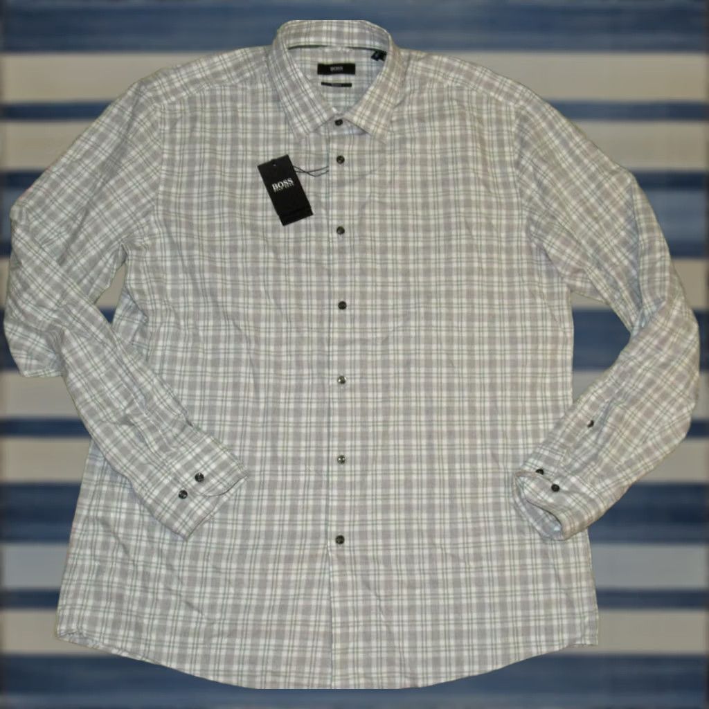 Hugo Boss HUGO BOSS Grey Plaid Long Sleeve Button Down Shirt 43-17 NWT Men XL? Size US XL / EU 56 / 4 - 1 Thumbnail