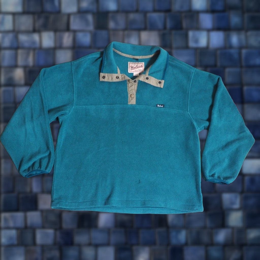 Vintage VTG Woolrich Teal Blue Green Logo Snap USA Hiking Fleece Jacket Mens L Size US L / EU 52-54 / 3 - 1 Thumbnail