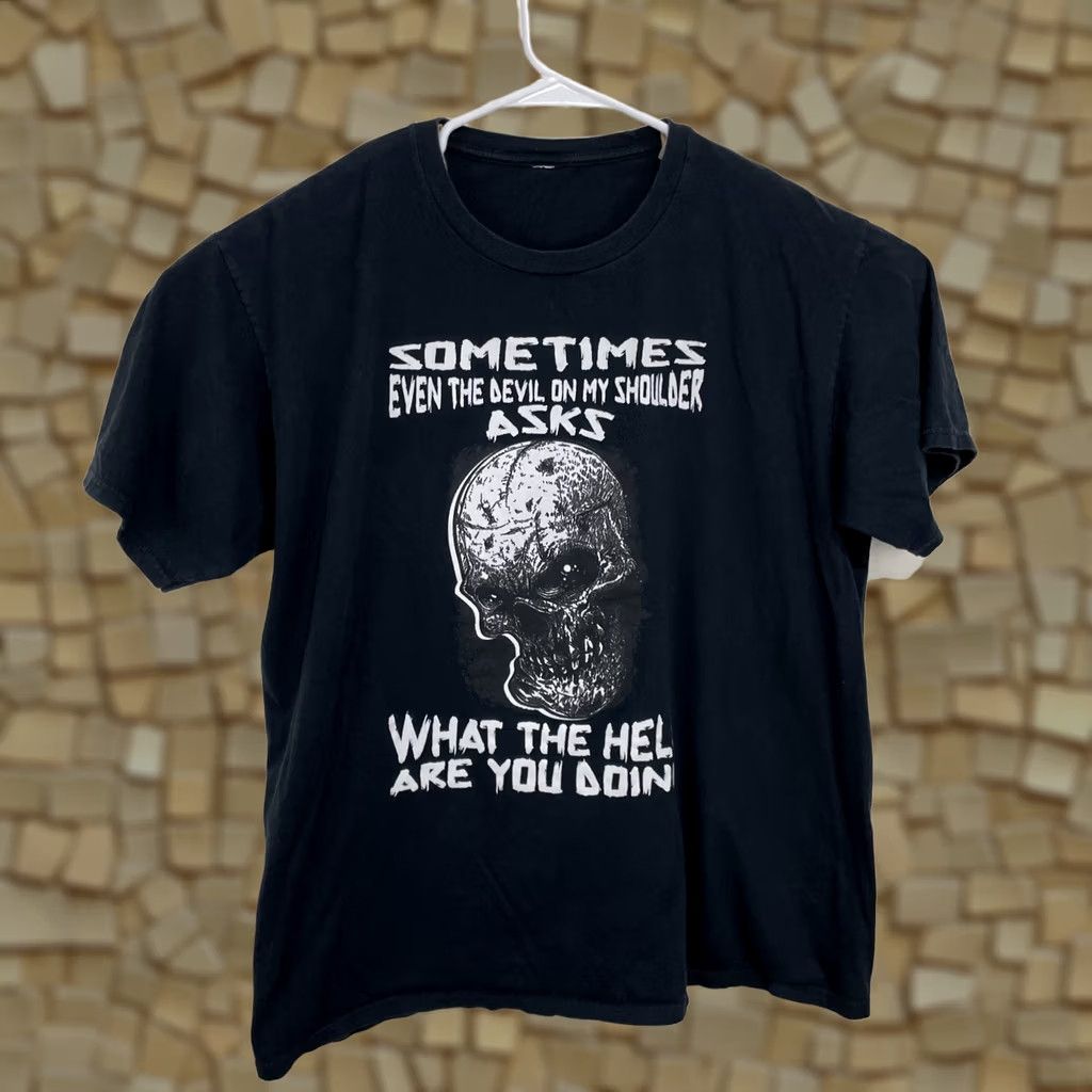 Vintage Nike? Nope, Unbranded Skull T-Shirt - XL Black Crew Neck Short Sleeve Graphic Print, Regular Fit, Cotton Knit, Unisex Adults, Skull Biker Band Theme Size US XL / EU 56 / 4 - 1 Thumbnail
