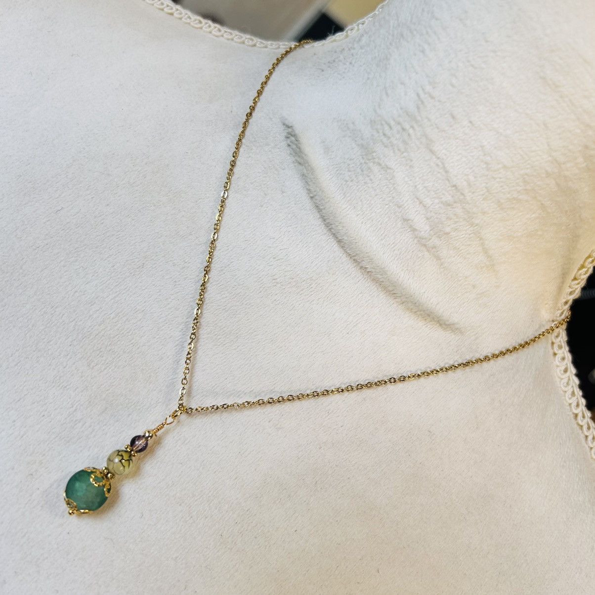 Handmade Handcrafted green crackle glass dragon vein agate set Size ONE SIZE - 4 Thumbnail