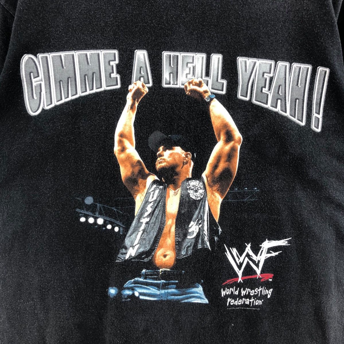 Vintage × WWF Pick!! Vtg 90's WWF STONE COLD 'Gimme A hell Yeah!' Tshirt Size US M / EU 48-50 / 2 - 8 Thumbnail