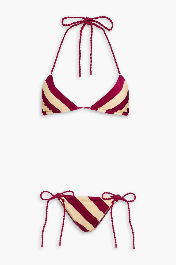 oc11z0725 Striped Triangle Bikini Top in Claret/Beige