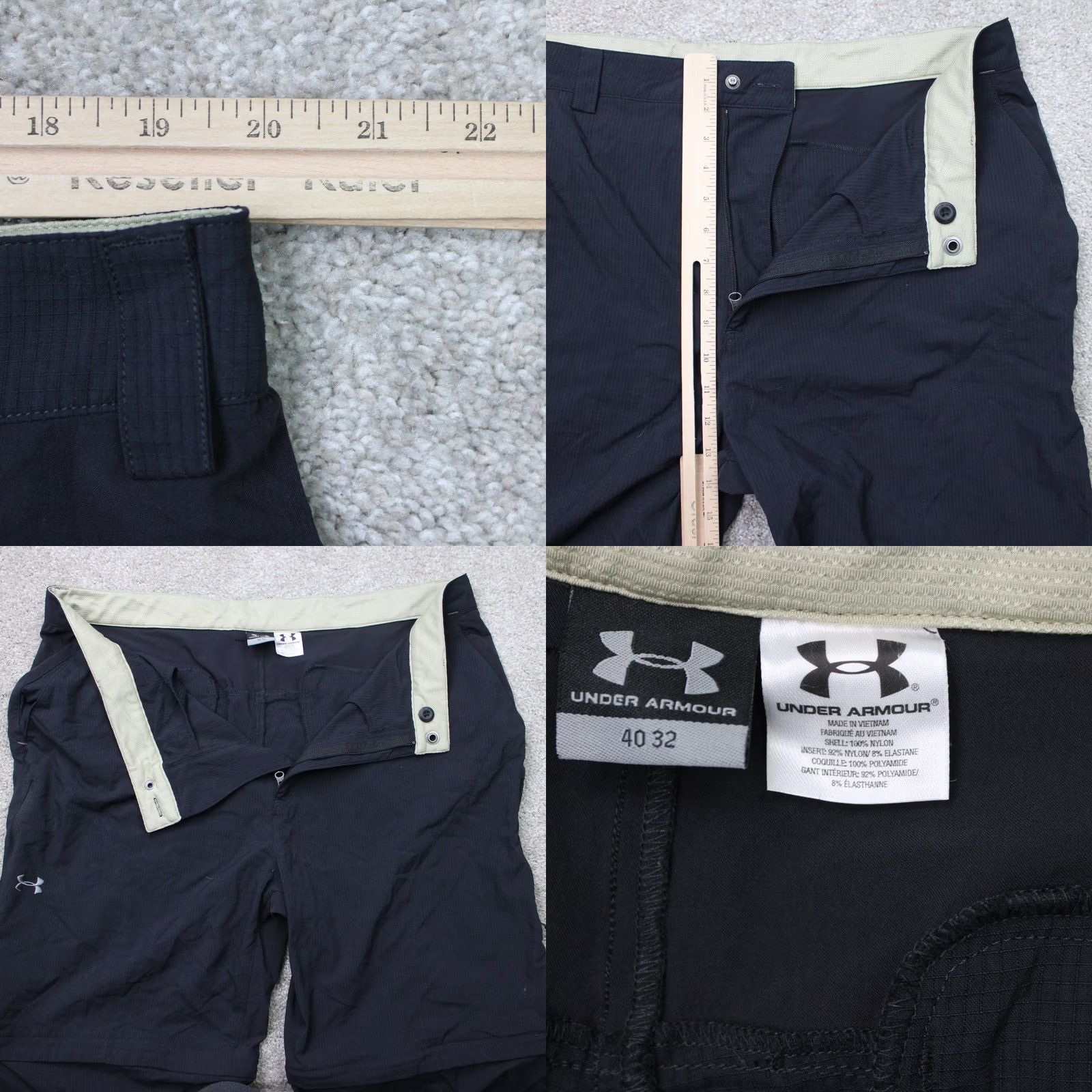 Under Armour Under Armour Pants Mens 40x32 Black Convertible Zip Off Nylon Stretch Activewear Regular Fit Straight Ankle - Gym & Training Mens Black 40x32 Size US 40 / EU 56 - 8 Thumbnail