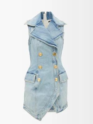 Balmain o1y0525 Mini Denim Dress in Blue Size S / US 4 / IT 40 - 1 Thumbnail