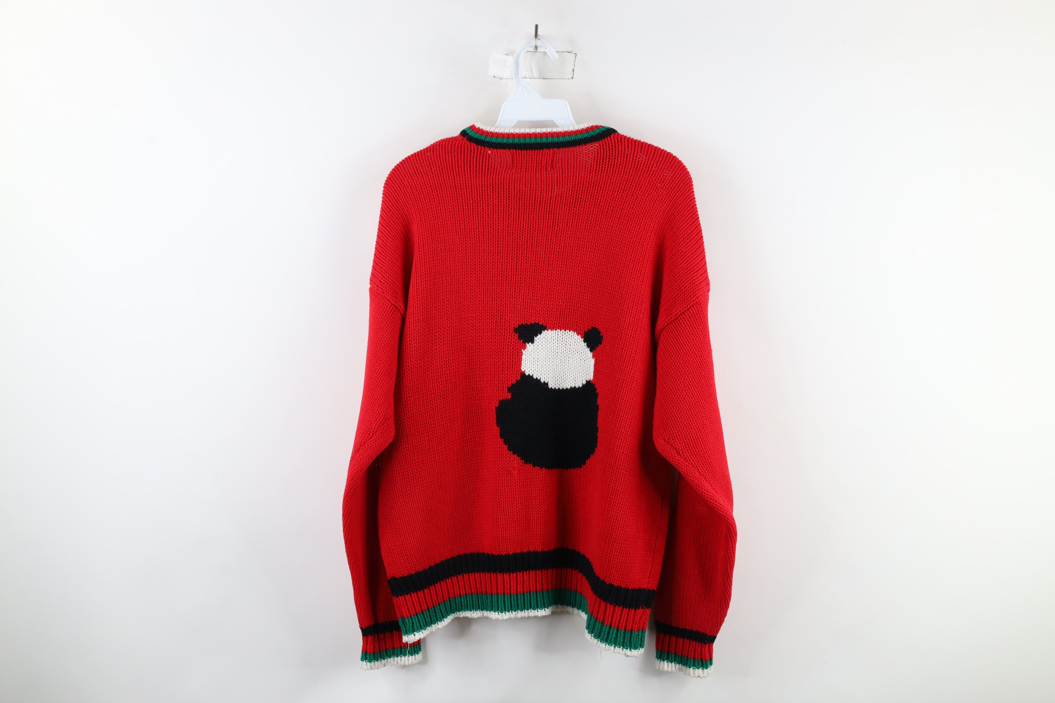 Vintage Vintage 90s Streetwear Panda Bear Knit Crewneck Sweater Red Size 3XL / US 20-22 - 12 Thumbnail