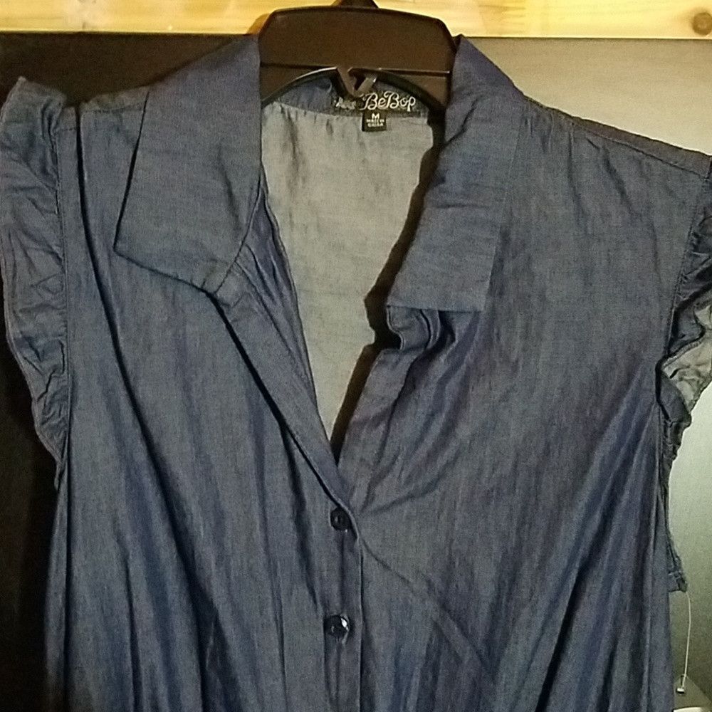 Other BeBop Denim Bow Belted Ruffled Sleeves Collared Size S / US 4 / IT 40 - 2 Thumbnail