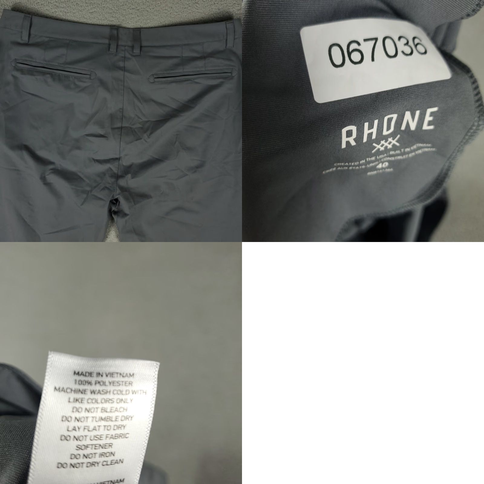 Rhone Rhone Mens Pants 40x32 Gray Flat Front Chino Trousers Regular 40 Inseam Black? No, Gray. Size US 40 / EU 56 - 8 Thumbnail