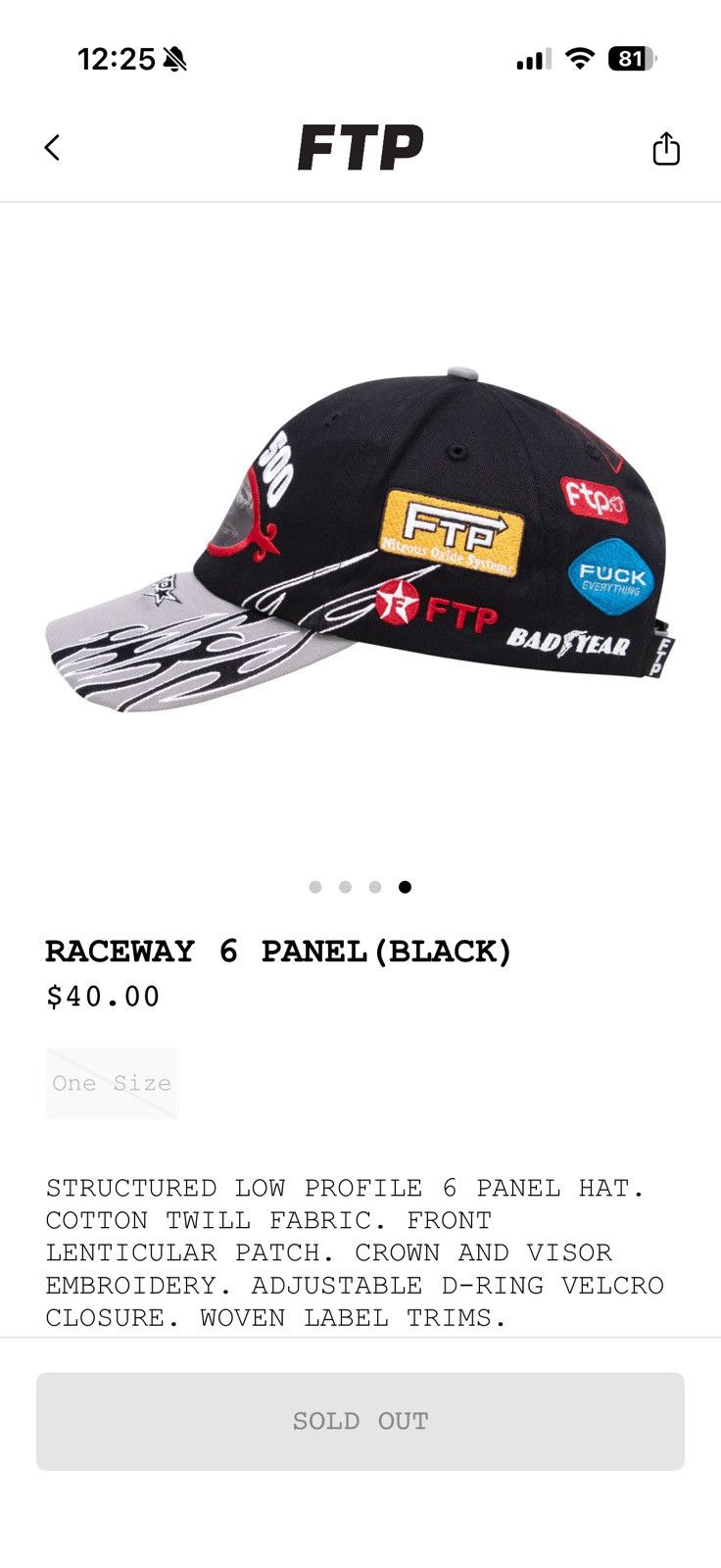 Fuck The Population FTP Raceway 6 Panel Hat Size ONE SIZE - 4 Thumbnail