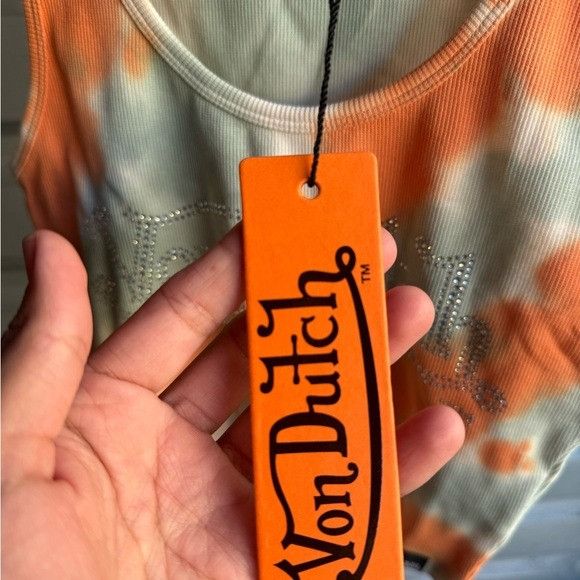 Designer × Von Dutch NWT VON DUTCH ORANGE/WHITE TIE DYE TANK TOP SZ SMALL S Size S / US 4 / IT 40 - 6 Thumbnail