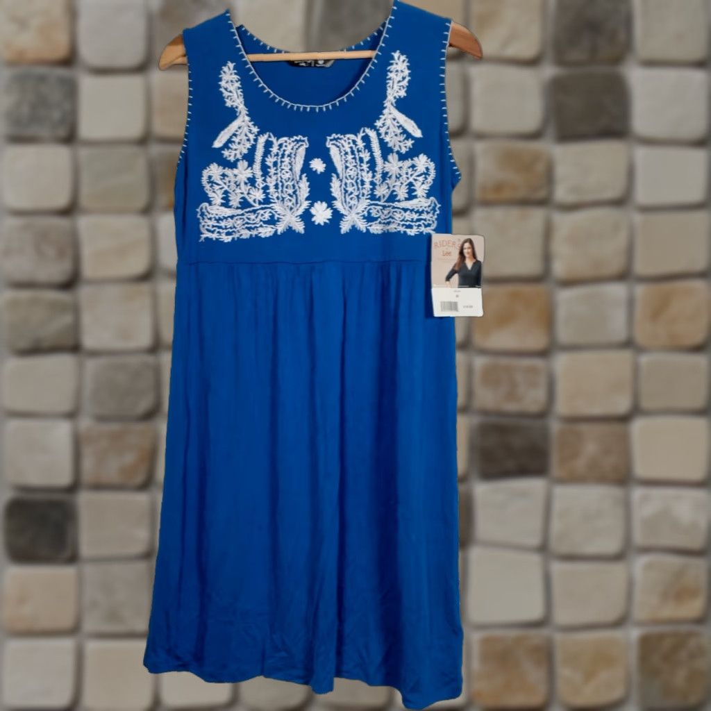 Vintage VINTAGE Riders By Lee Women's Dress Medium Sleeveless Boho Knit Embroidered Floral Royal Blue Summer Size M / US 6-8 / IT 42-44 - 1 Thumbnail