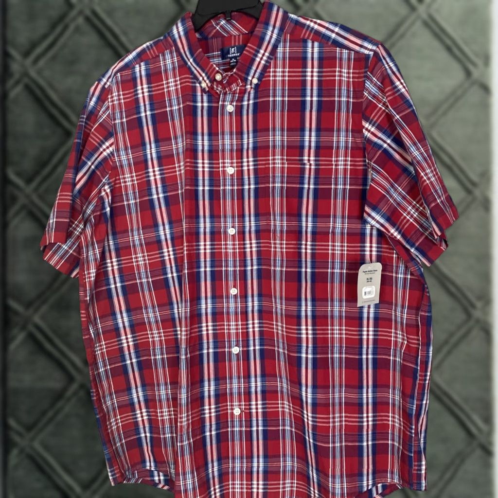 George George Mens Button Up Shirt XL Red Plaid NWT Multicolor 27x32 Size US XL / EU 56 / 4 - 1 Thumbnail