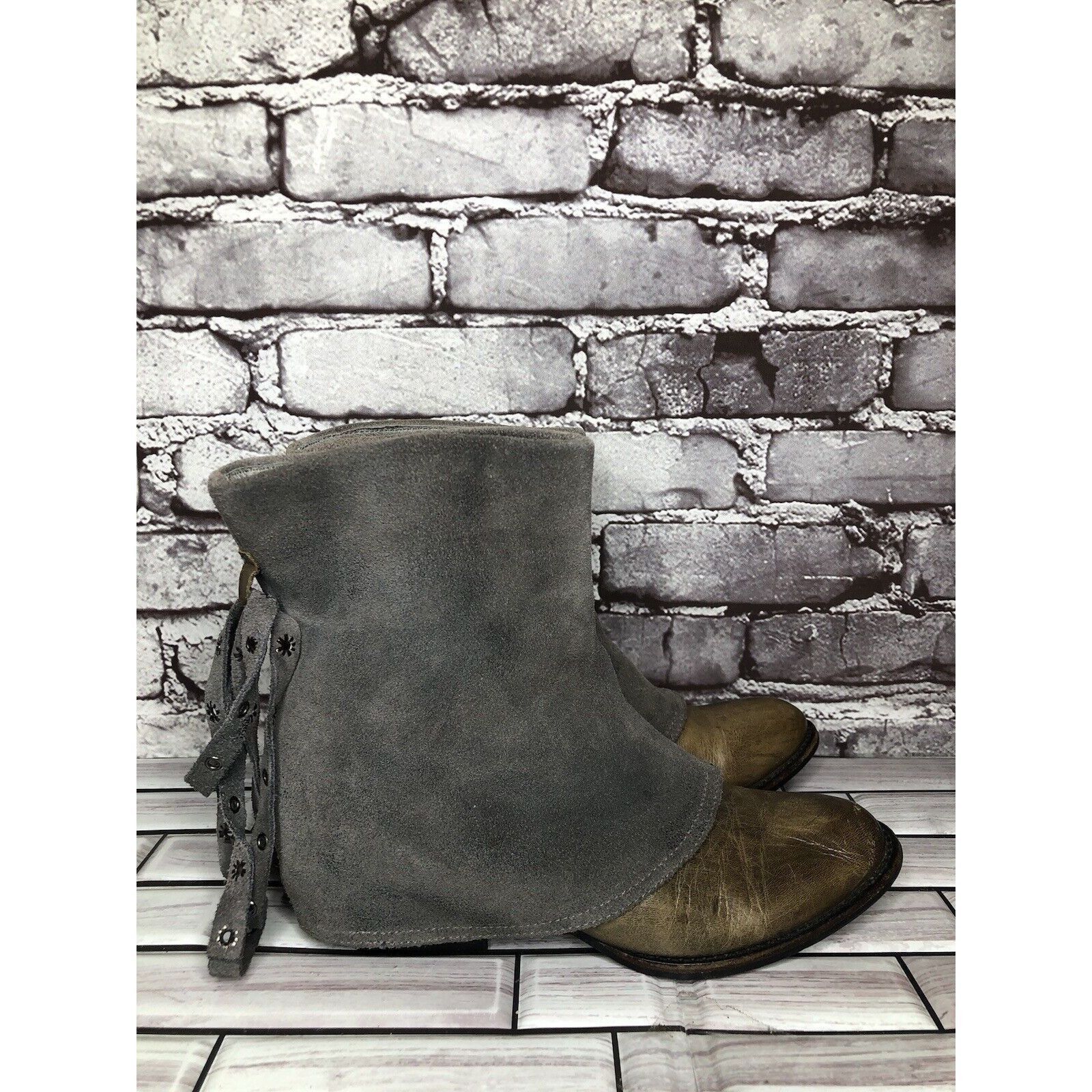 Other Antelope Gray Suede Taupe Leather Dress Casual Heel Boots Wo Size US 6.5 / IT 36.5 - 13 Thumbnail