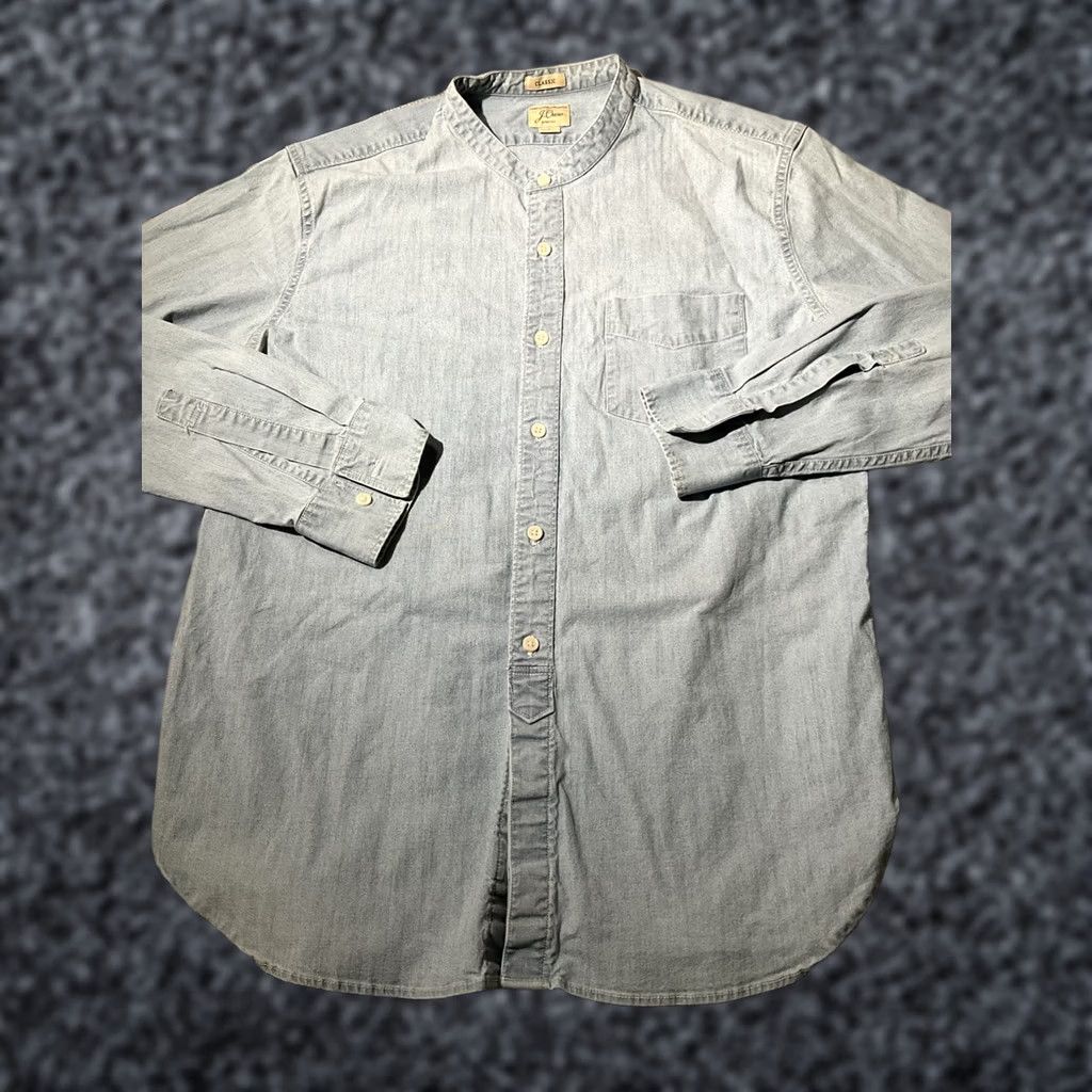 J.Crew J.Crew Mens Large Blue Chambray Button Down Sailor Collar Preppy Pocket Size US L / EU 52-54 / 3 - 1 Thumbnail