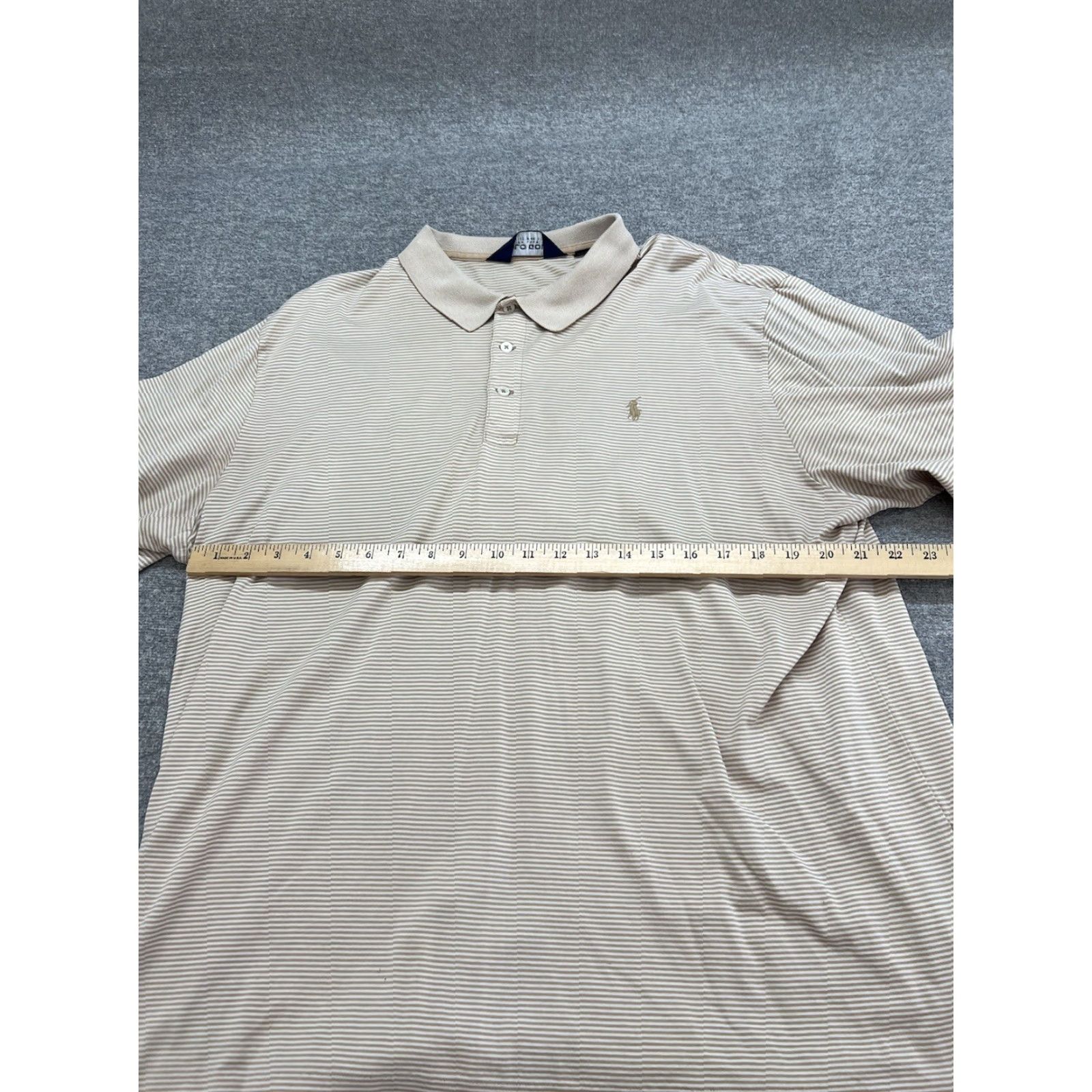 Polo Ralph Lauren Polo Ralph Lauren Mens Polo Shirt Adult XL Short Sleeve Beige Striped Pony Logo Polo Ralph Lauren Big Pony Golf Shirt Size US XL / EU 56 / 4 - 7 Thumbnail