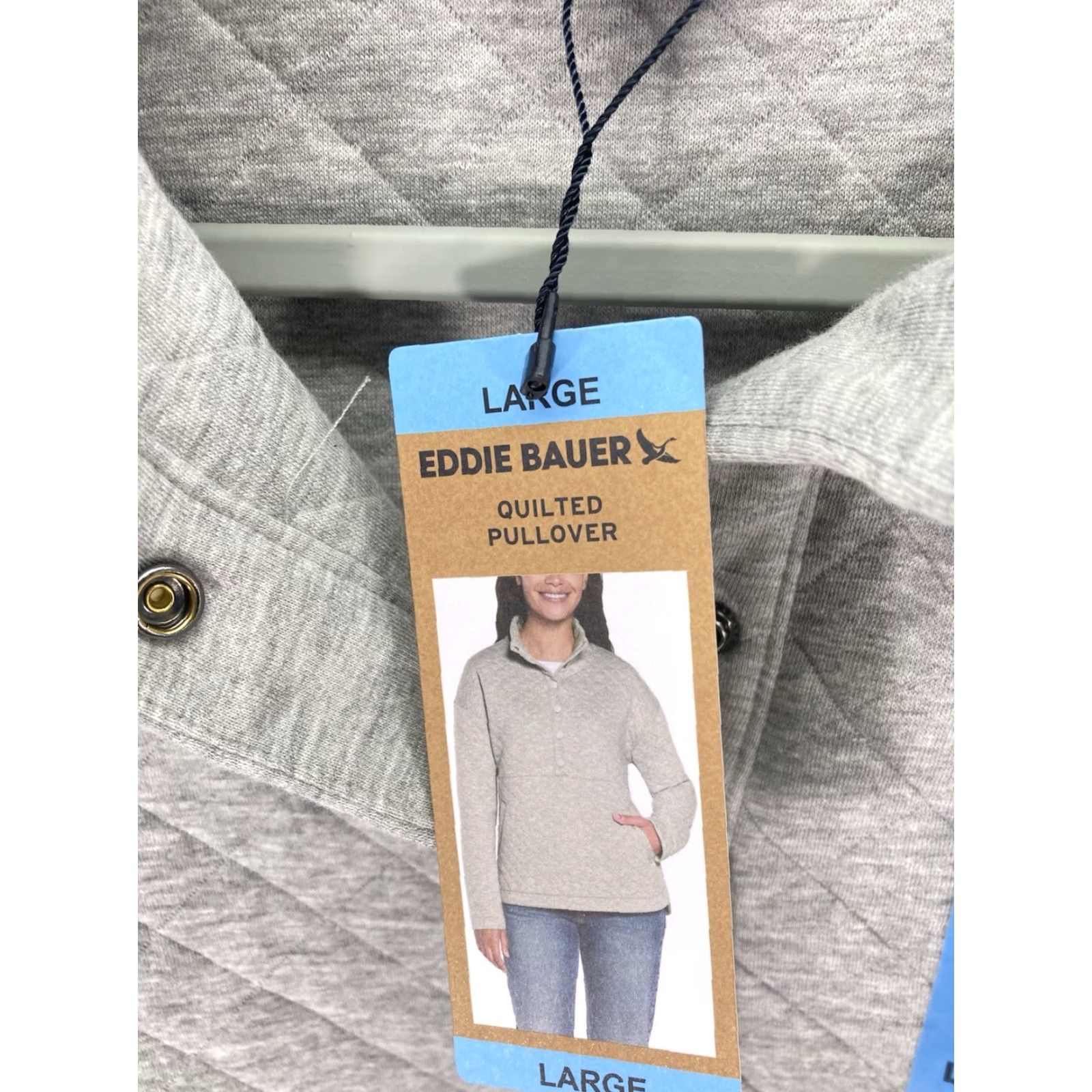 Eddie Bauer Eddie Bauer Quilted Sweater Women Large Gray Long Sleeve Pullover Cotton Blend Mock Neck Womens Size L / US 10 / IT 46 - 6 Thumbnail