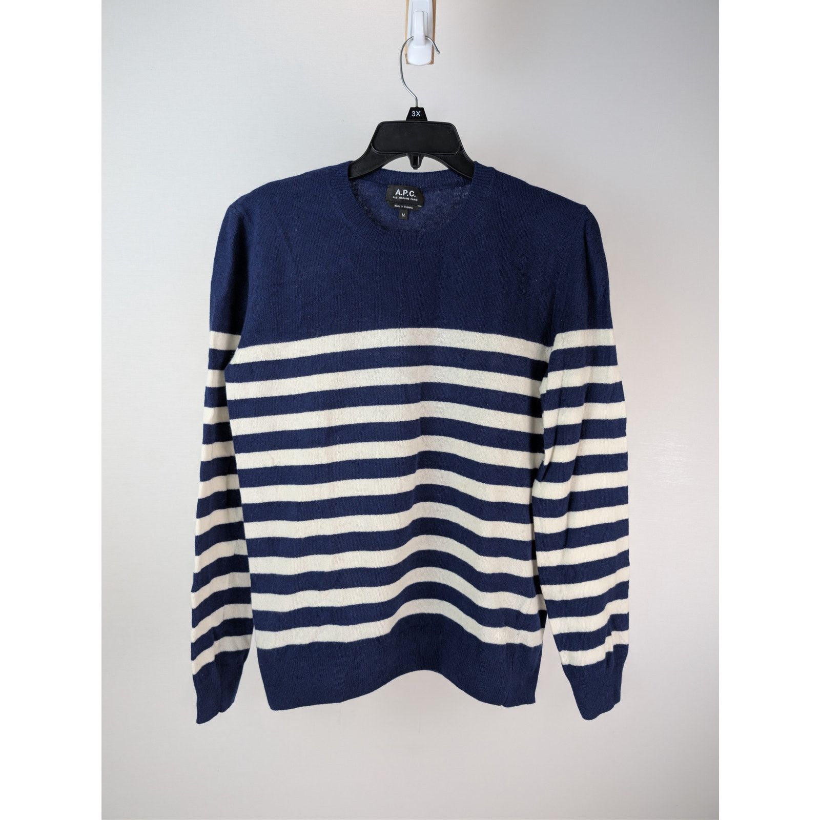 A.P.C. o1rshd1 CC20 Men's Ismael Striped Crew Knit sweater in Navy Size US M / EU 48-50 / 2 - 8 Thumbnail