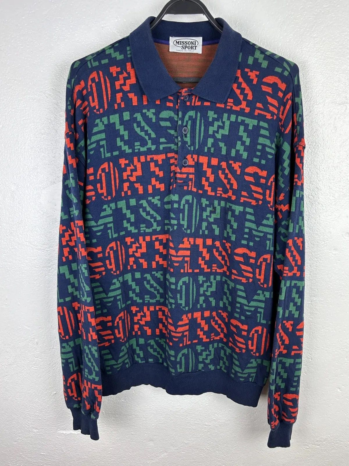 Missoni 90s Vintage Missoni Allover Inscription Collared Sweatshirt Size US L / EU 52-54 / 3 - 1 Thumbnail